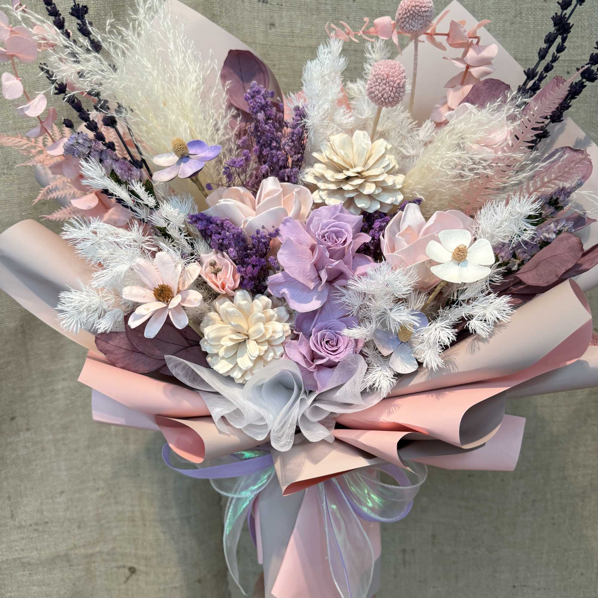 This bouquet of immortal flowers from Preserved Blooms Studio, with its gentle