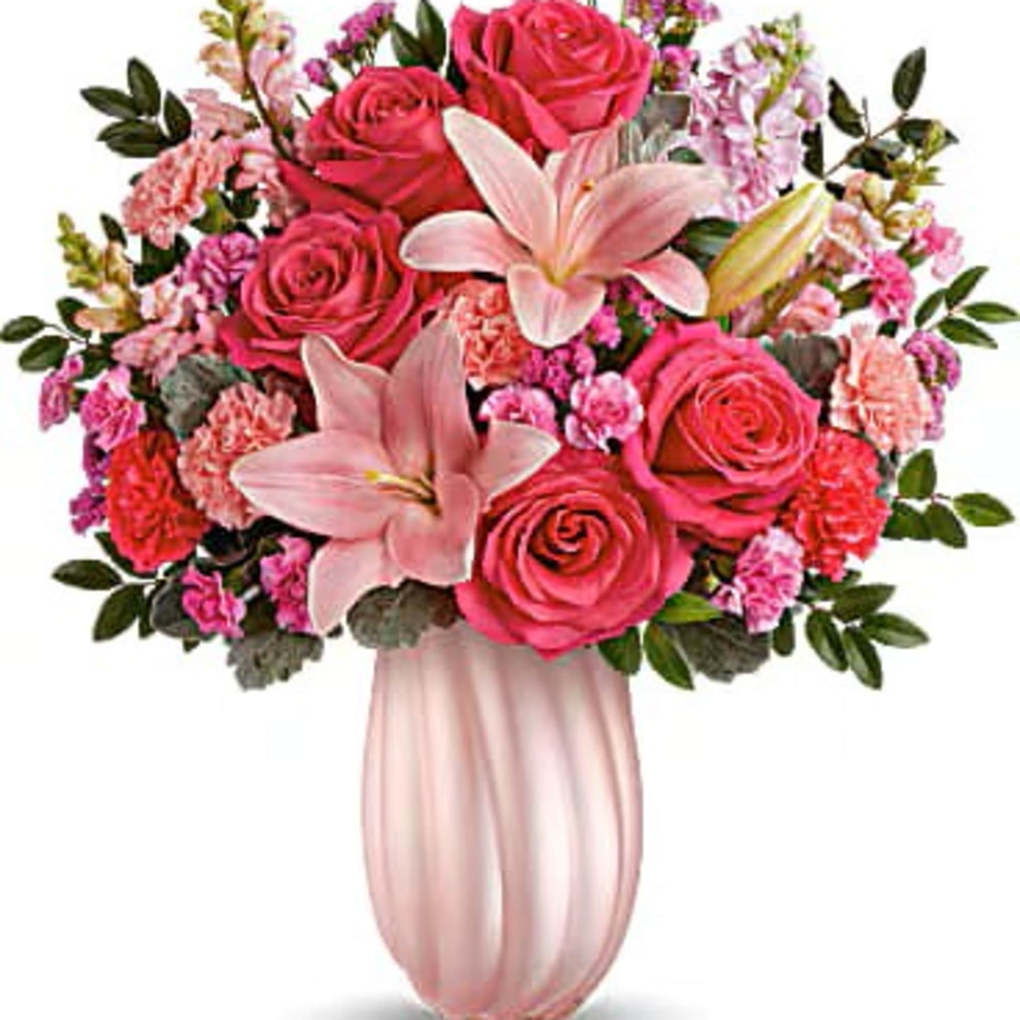 Create magic for Mom with our pearlescent glass vase, complimented by a