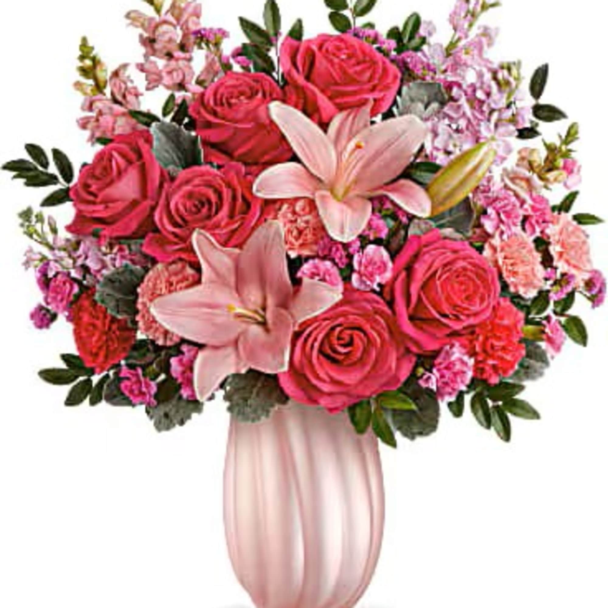 Create magic for Mom with our pearlescent glass vase, complimented by a