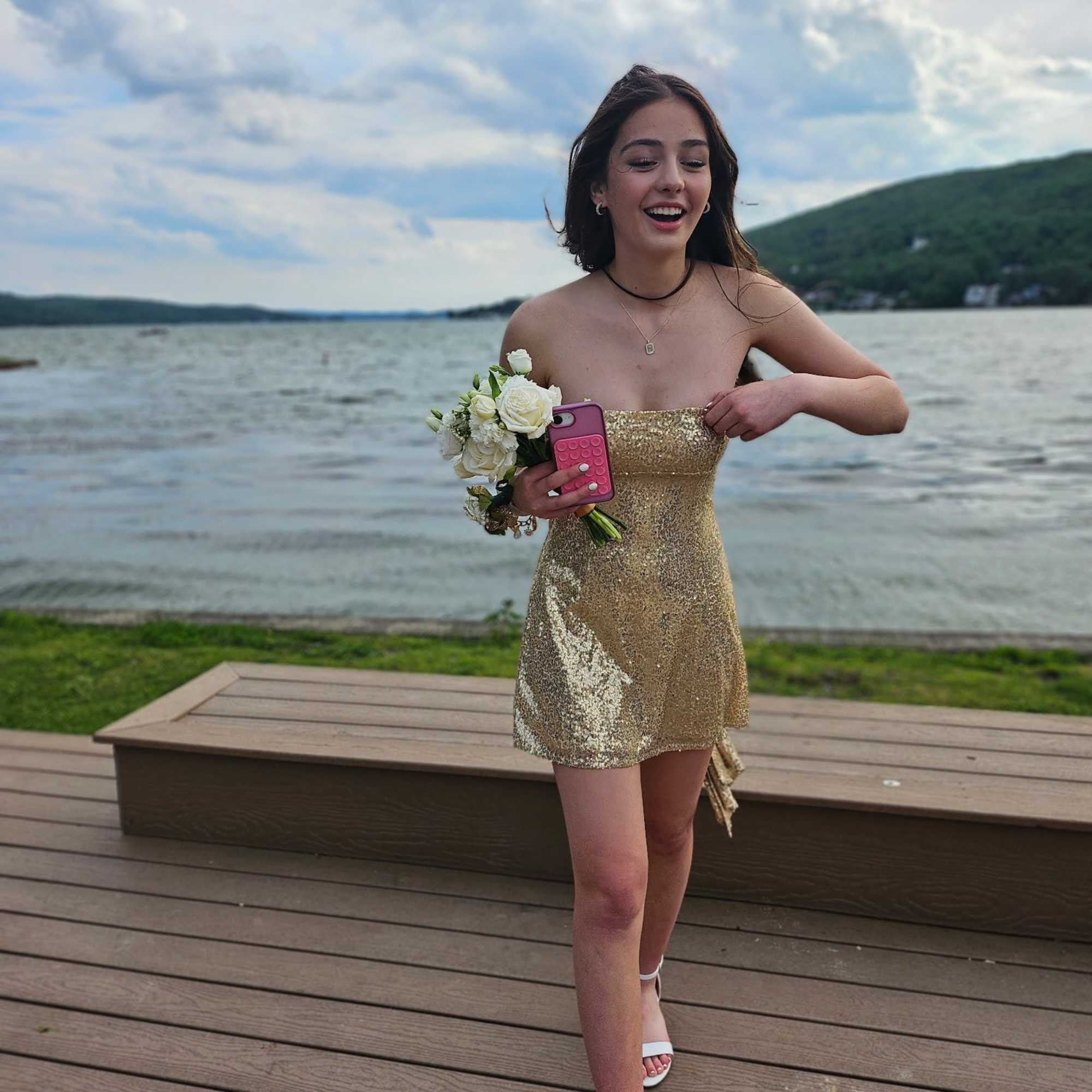 A delicate hand-tied prom bouquet designed to complement a formal gown and