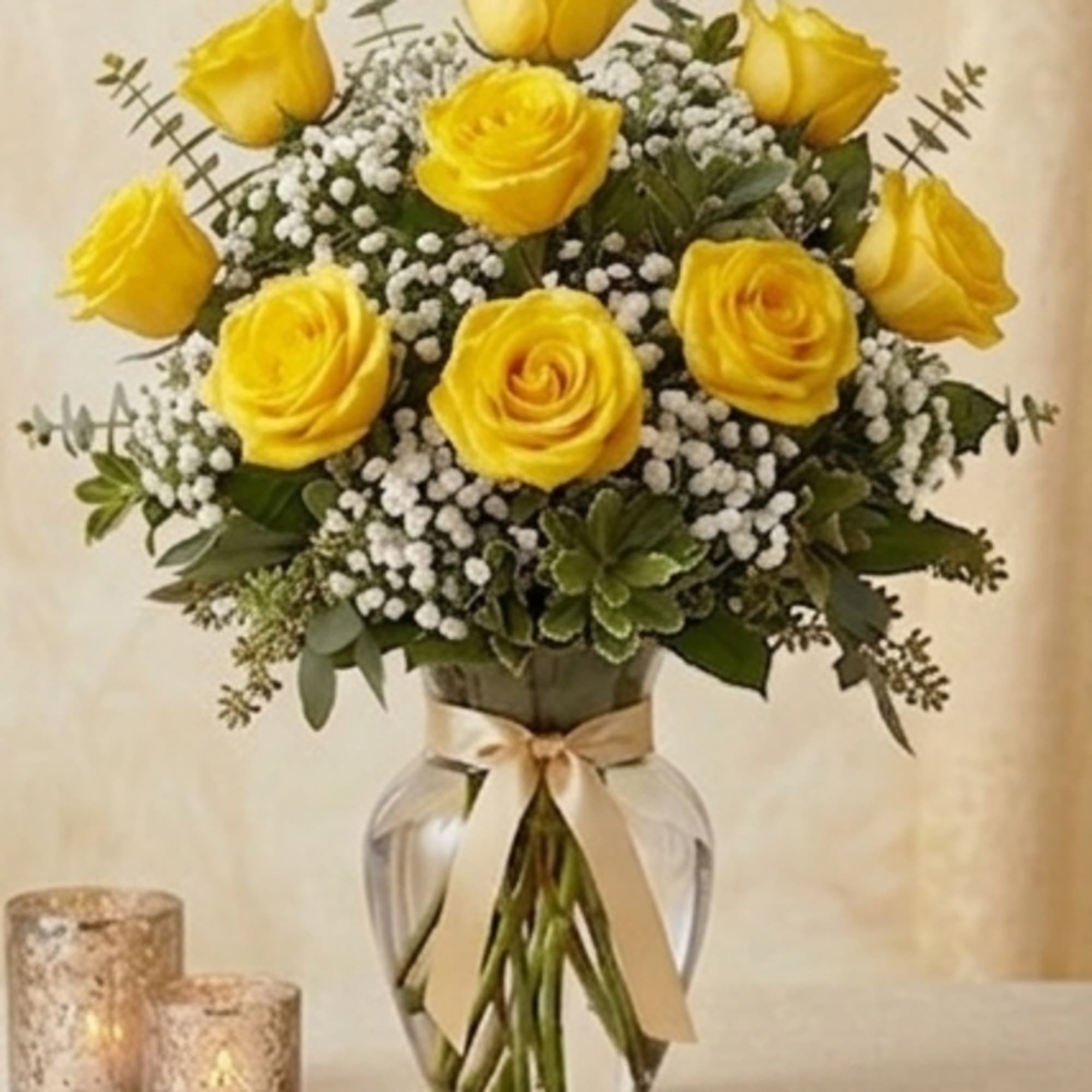 Brighten someone's day with these stunning yellow rose arrangements, thoughtfully designed to