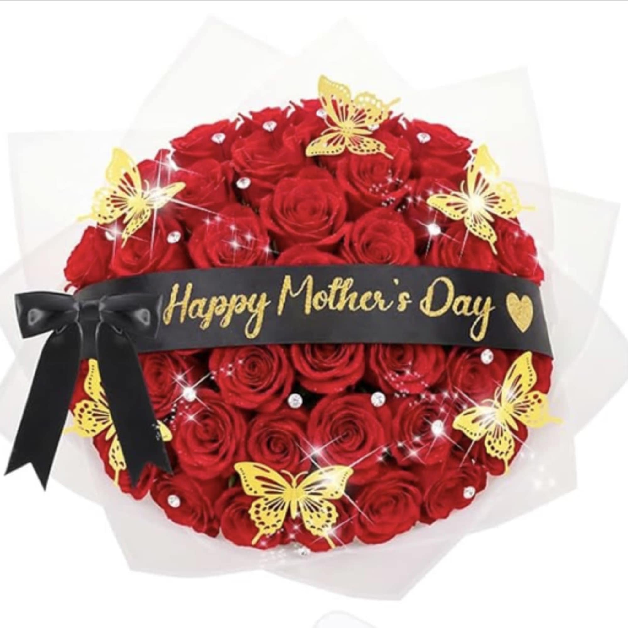 A bold, gift-like bouquet of red roses crafted for Mother's Day, this