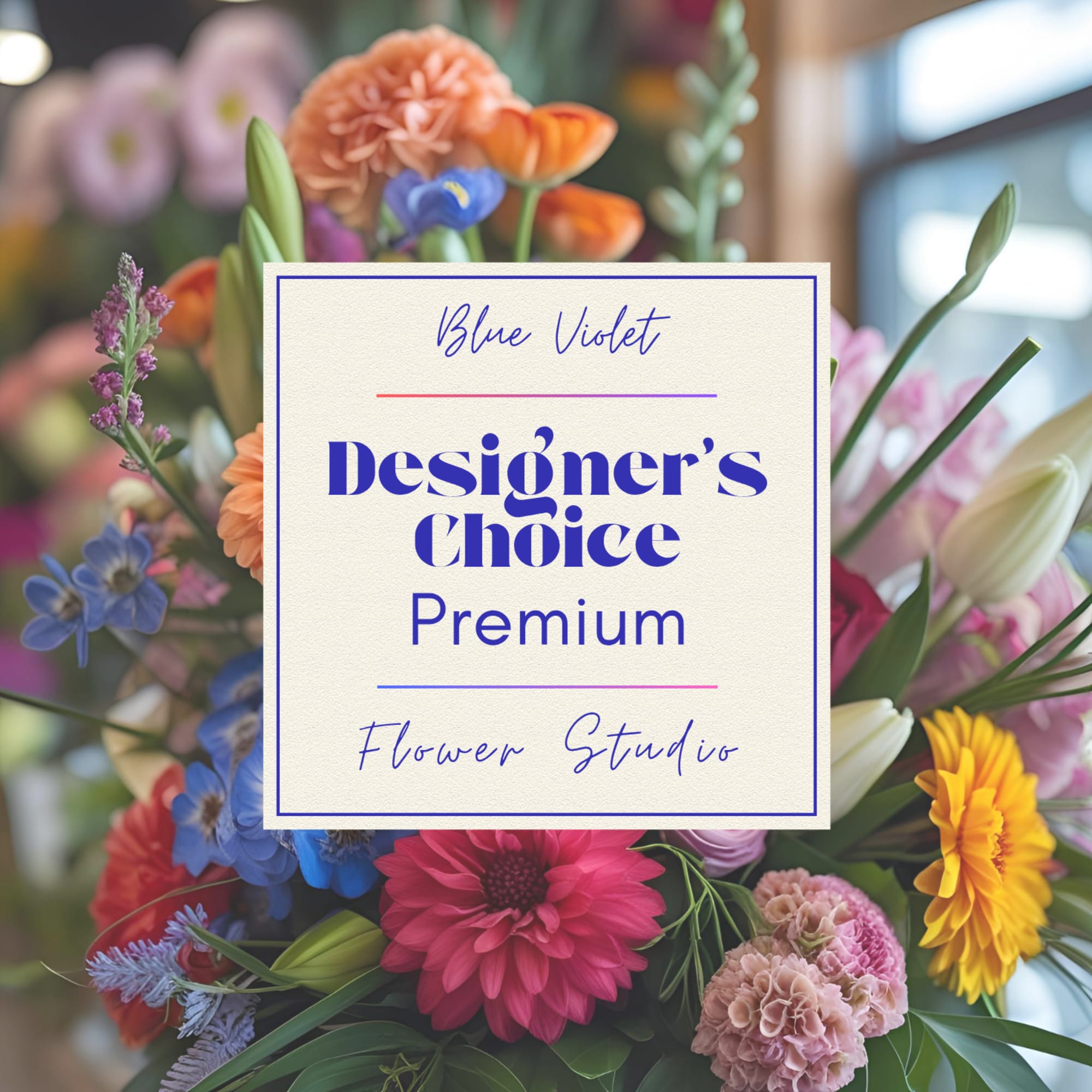 Designer’s Choice Premium flower arrangement with mixed colorful blooms