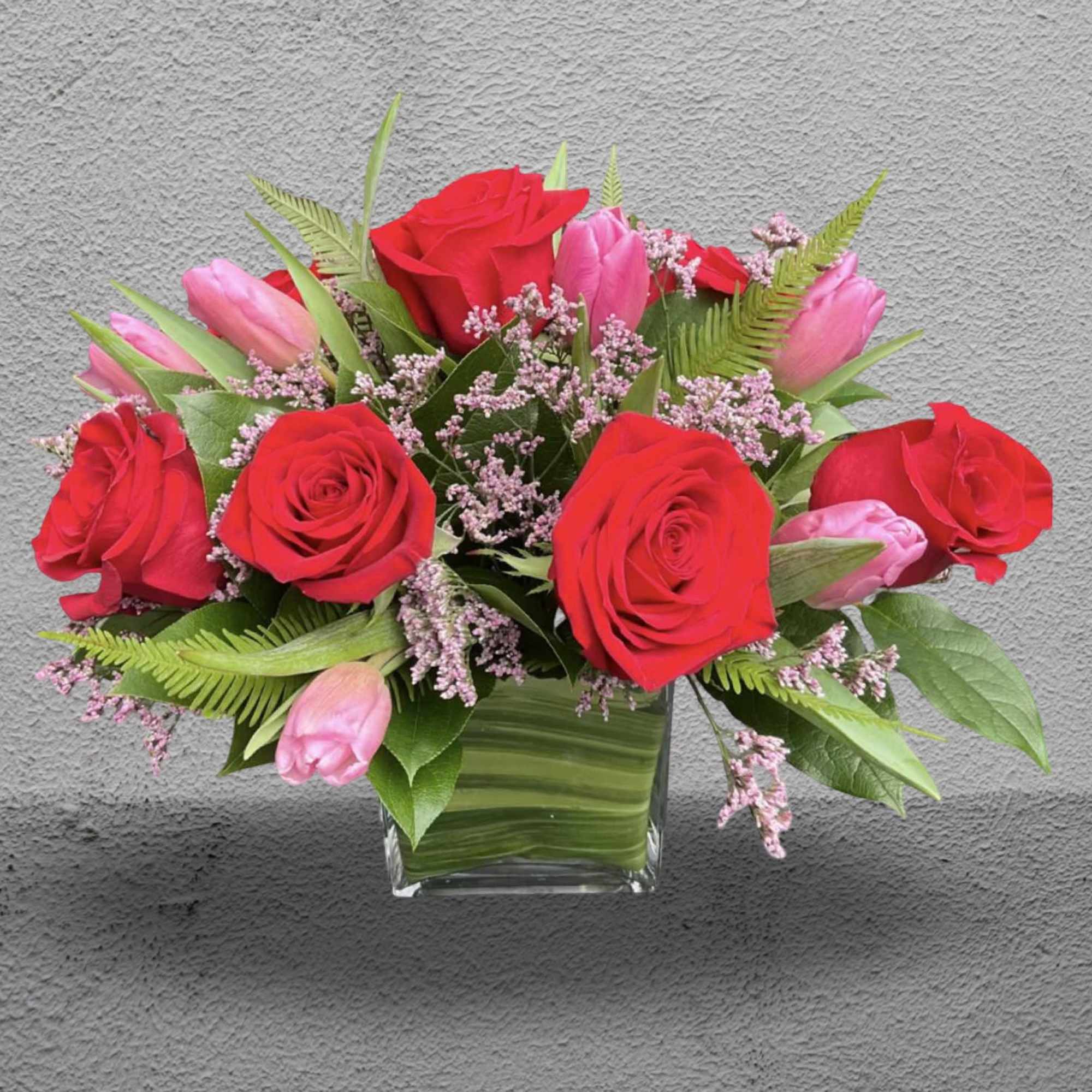 The combination of tulips and roses has never looked better for Valentines