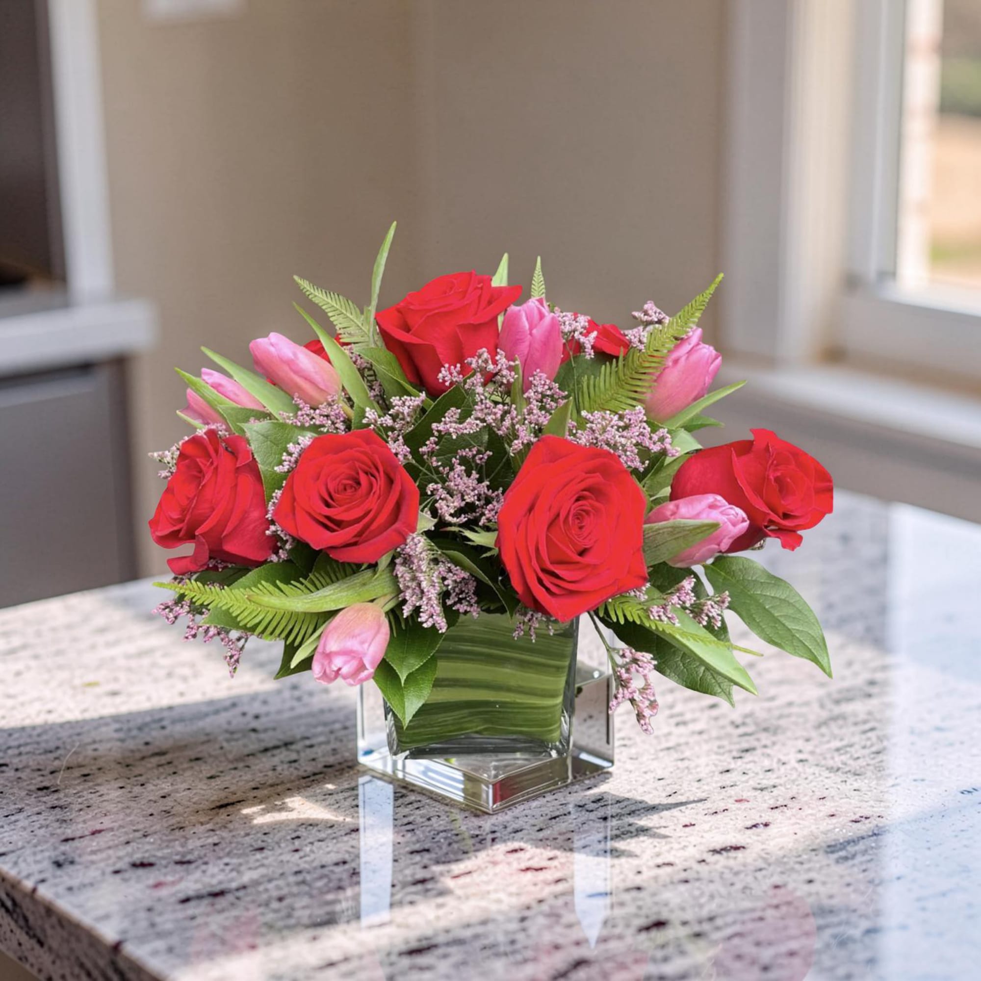 The combination of tulips and roses has never looked better for Valentines