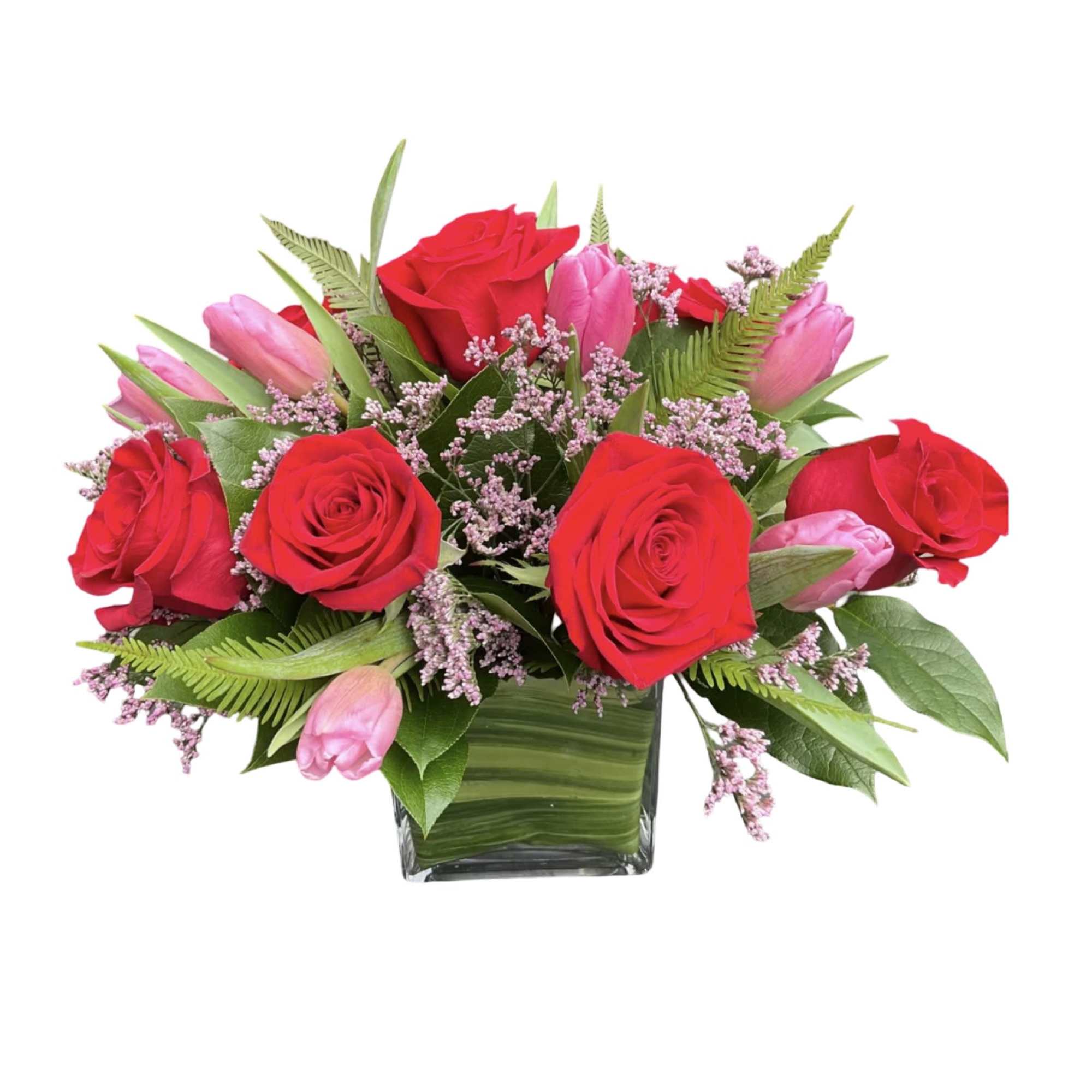 The combination of tulips and roses has never looked better for Valentines