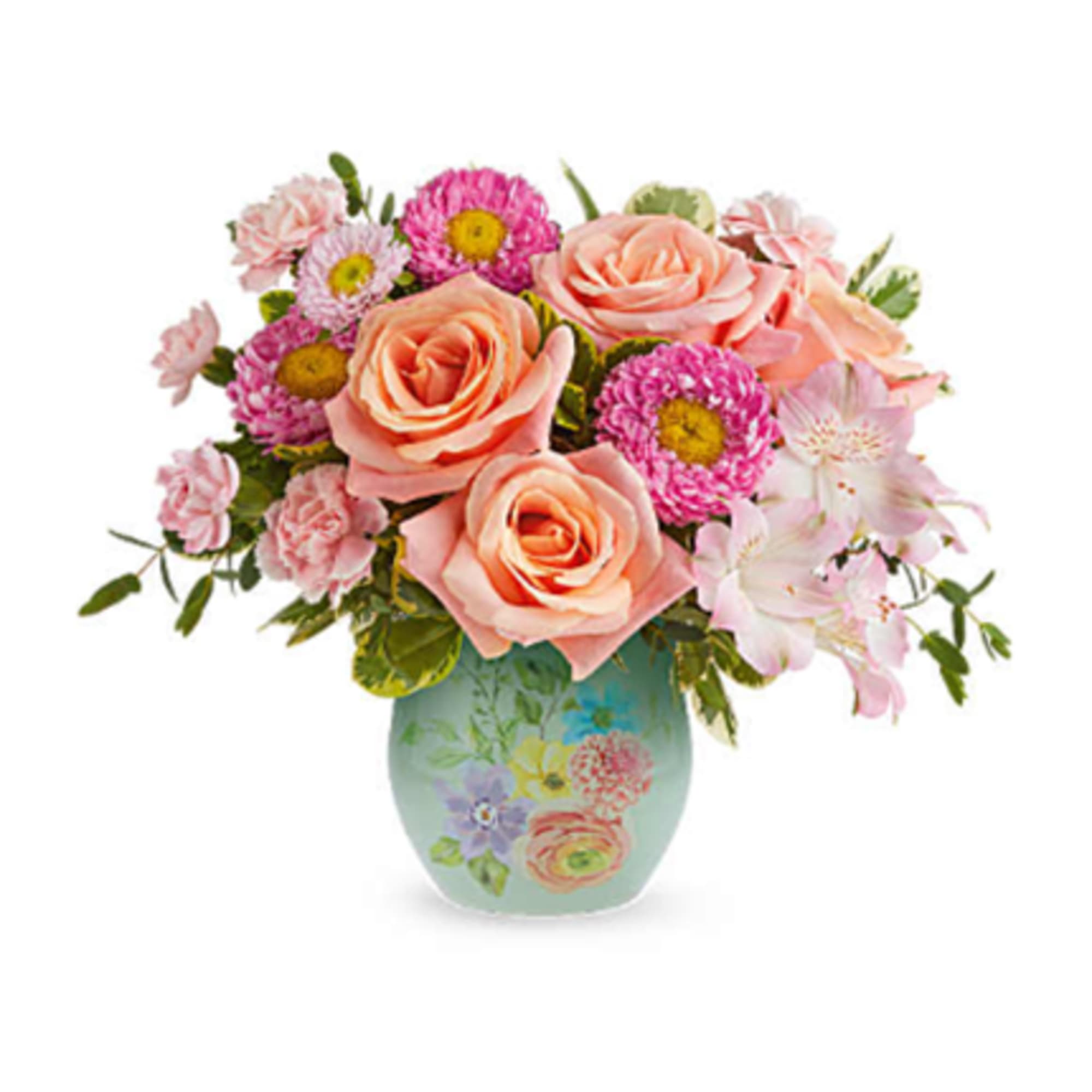 Watercolor Garden Bouquet is a cheerful Mother's Day flower arrangement of peach