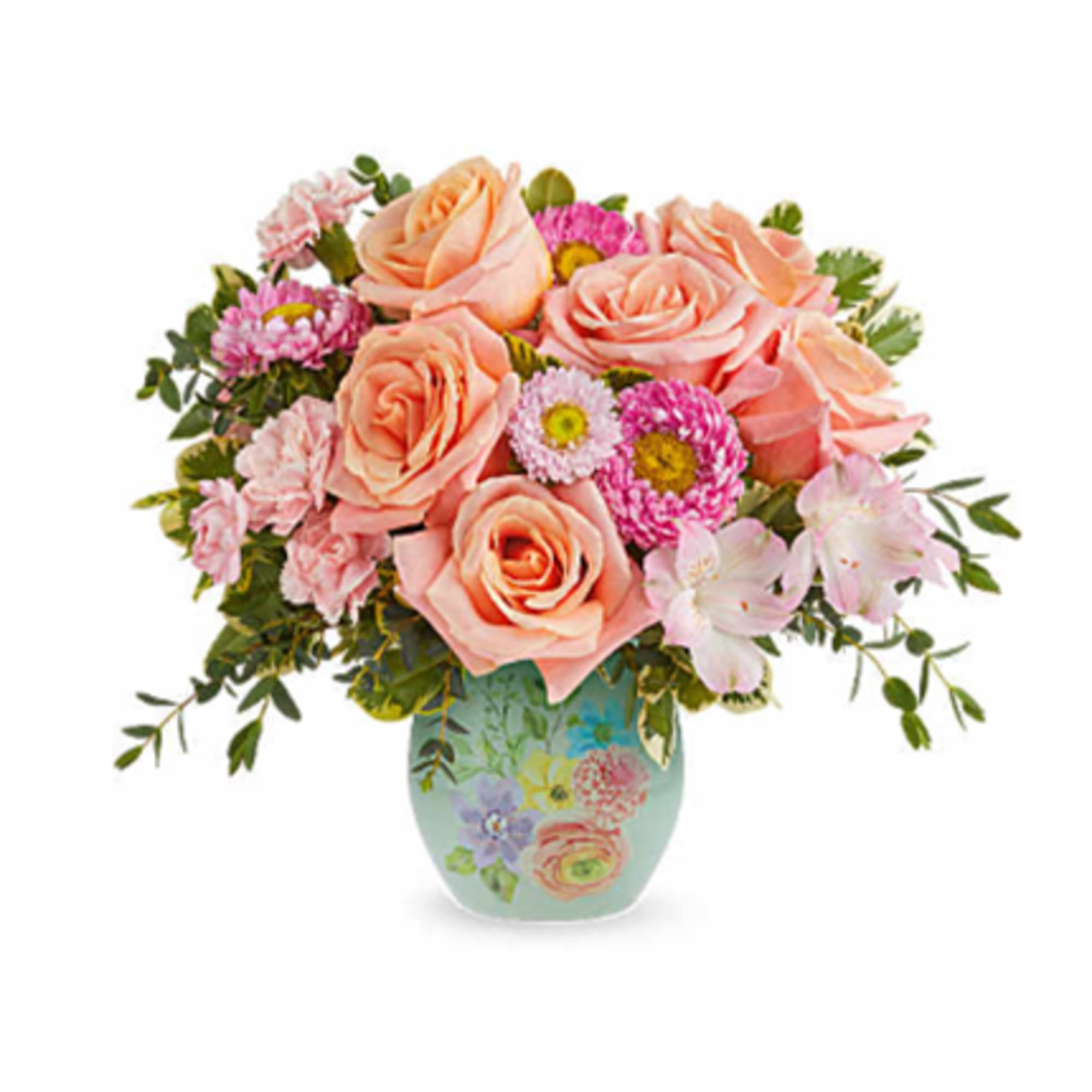 Watercolor Garden Bouquet is a cheerful Mother's Day flower arrangement of peach