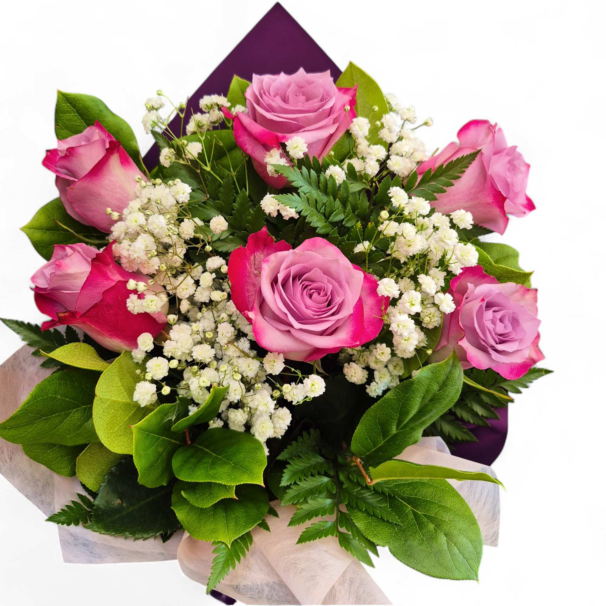 Discover the magic of our Enchanting Half Dozen Lavender Roses, beautifully wrapped