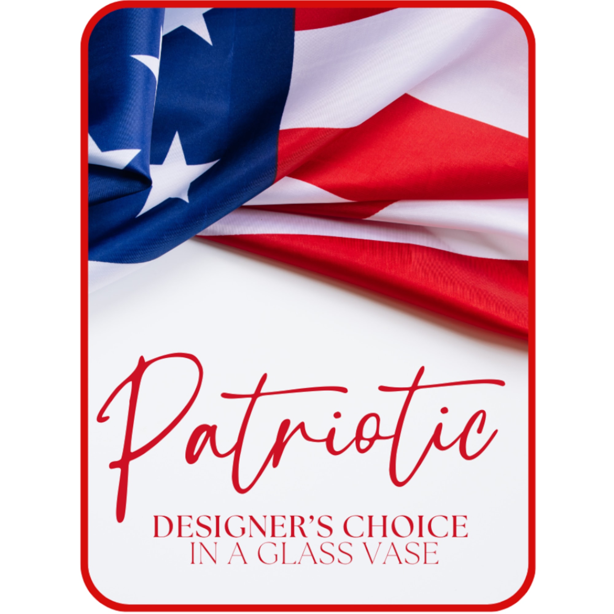 Patriotic design with an American flag and red text on white background