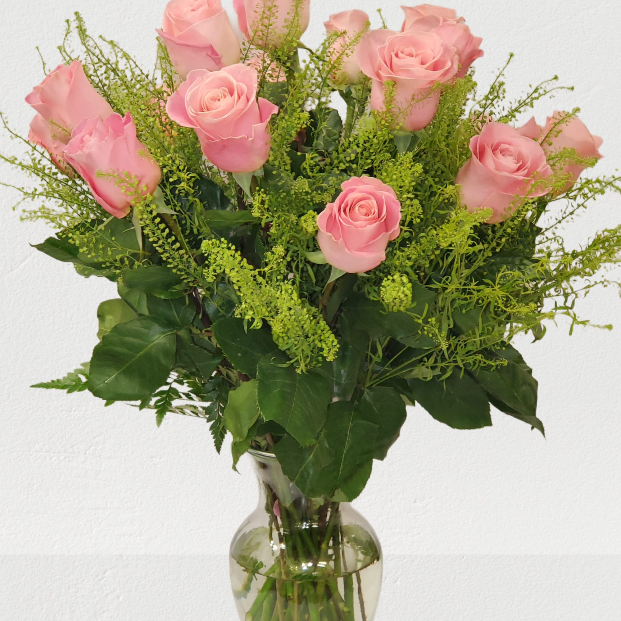 Light Pink Rose's clear vase (NO BABY BREATH) in Hempstead, NY