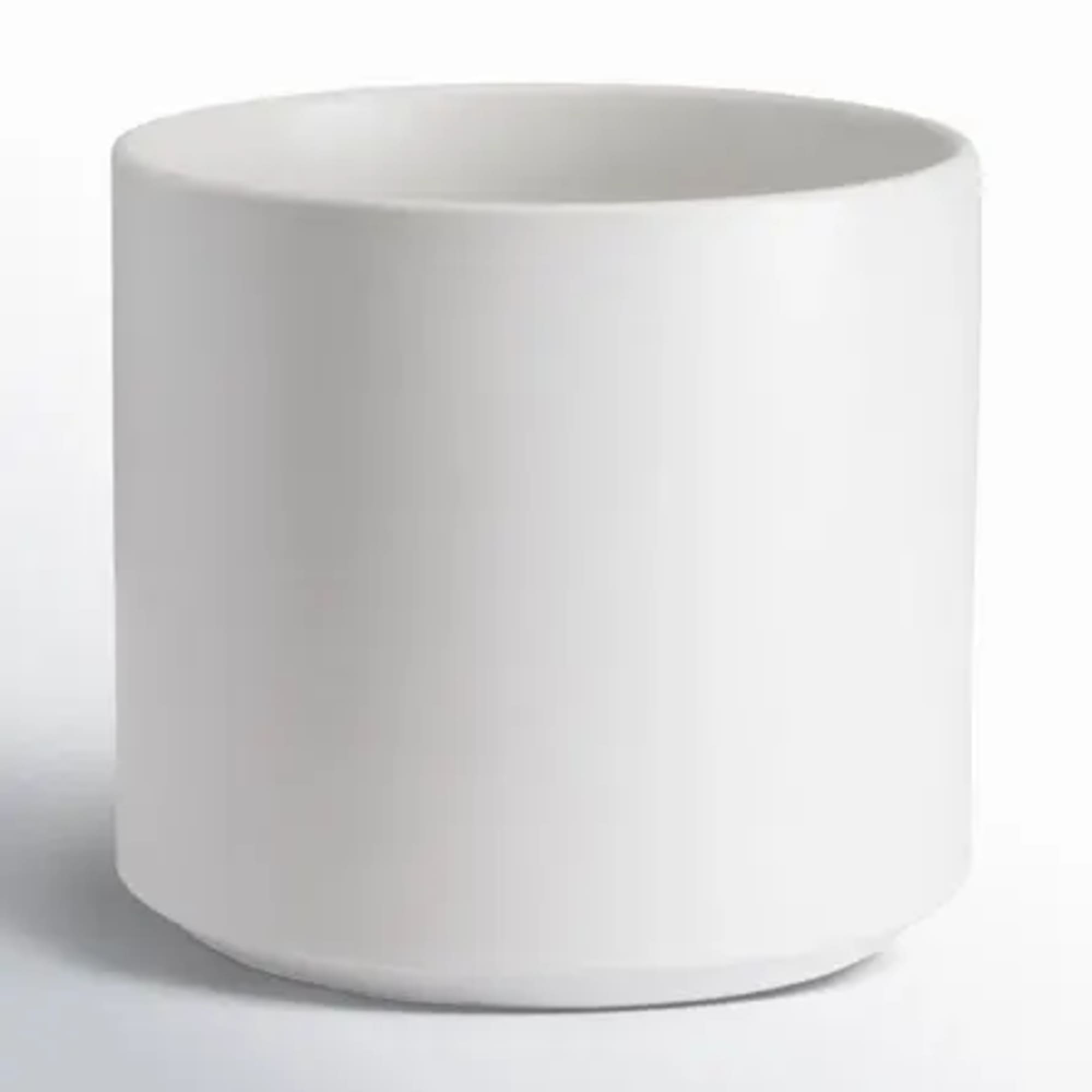 Plain white cylindrical ceramic vase on a light background