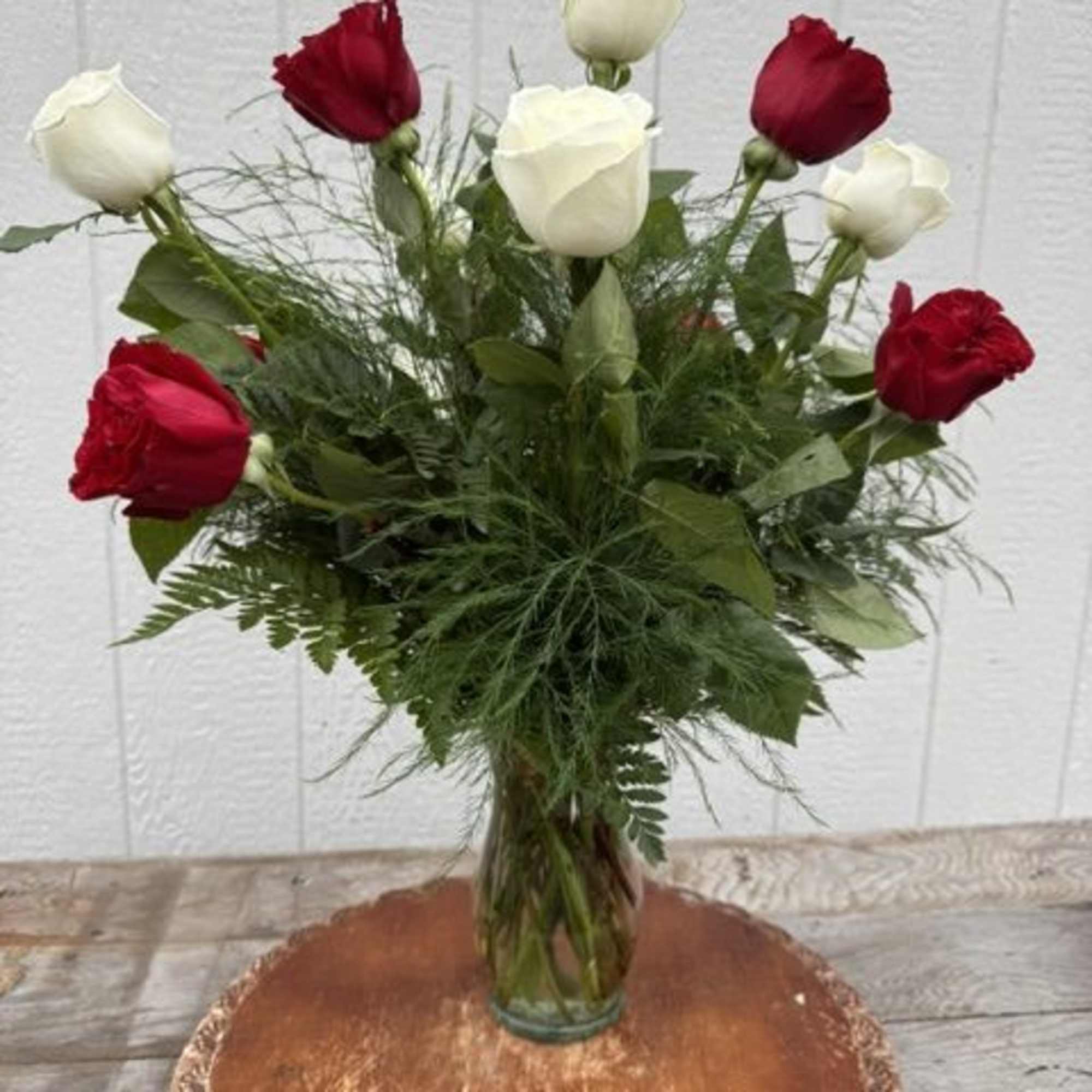 THE Aggie special - twelve long-stemmed premium roses, 6 maroon and 6
