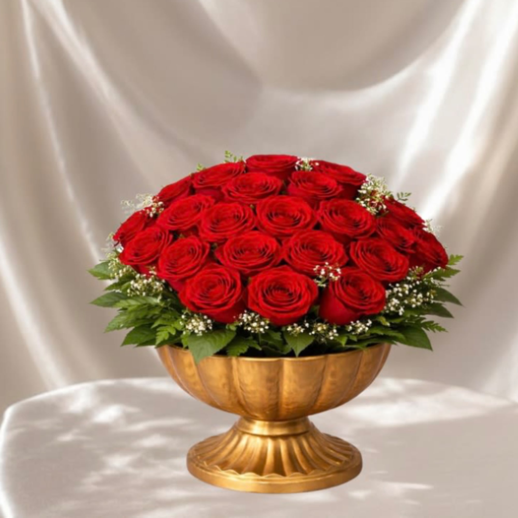A timeless and elegant arrangement featuring lush premium red roses, accented with
