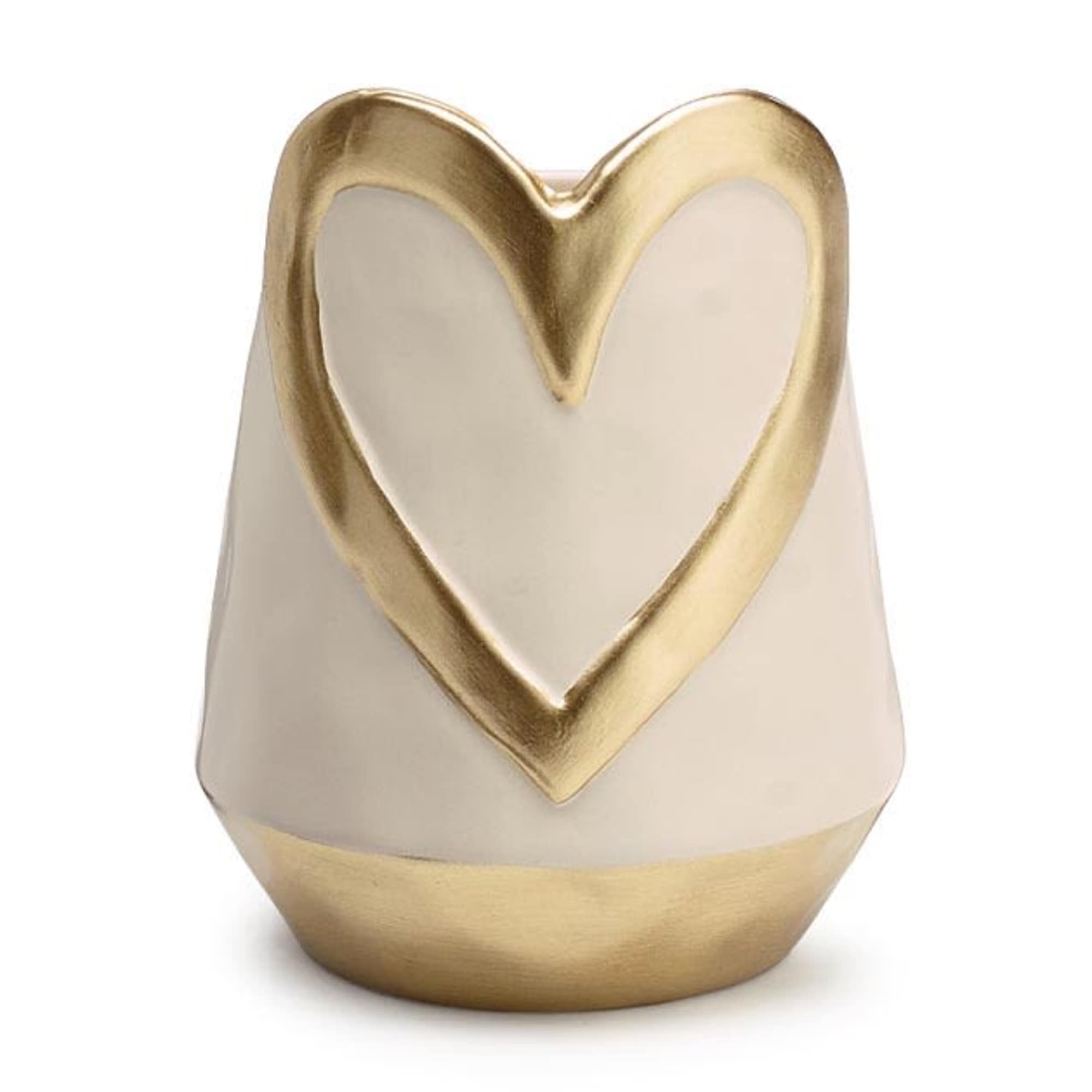 Cream and gold heart-shaped ceramic vase