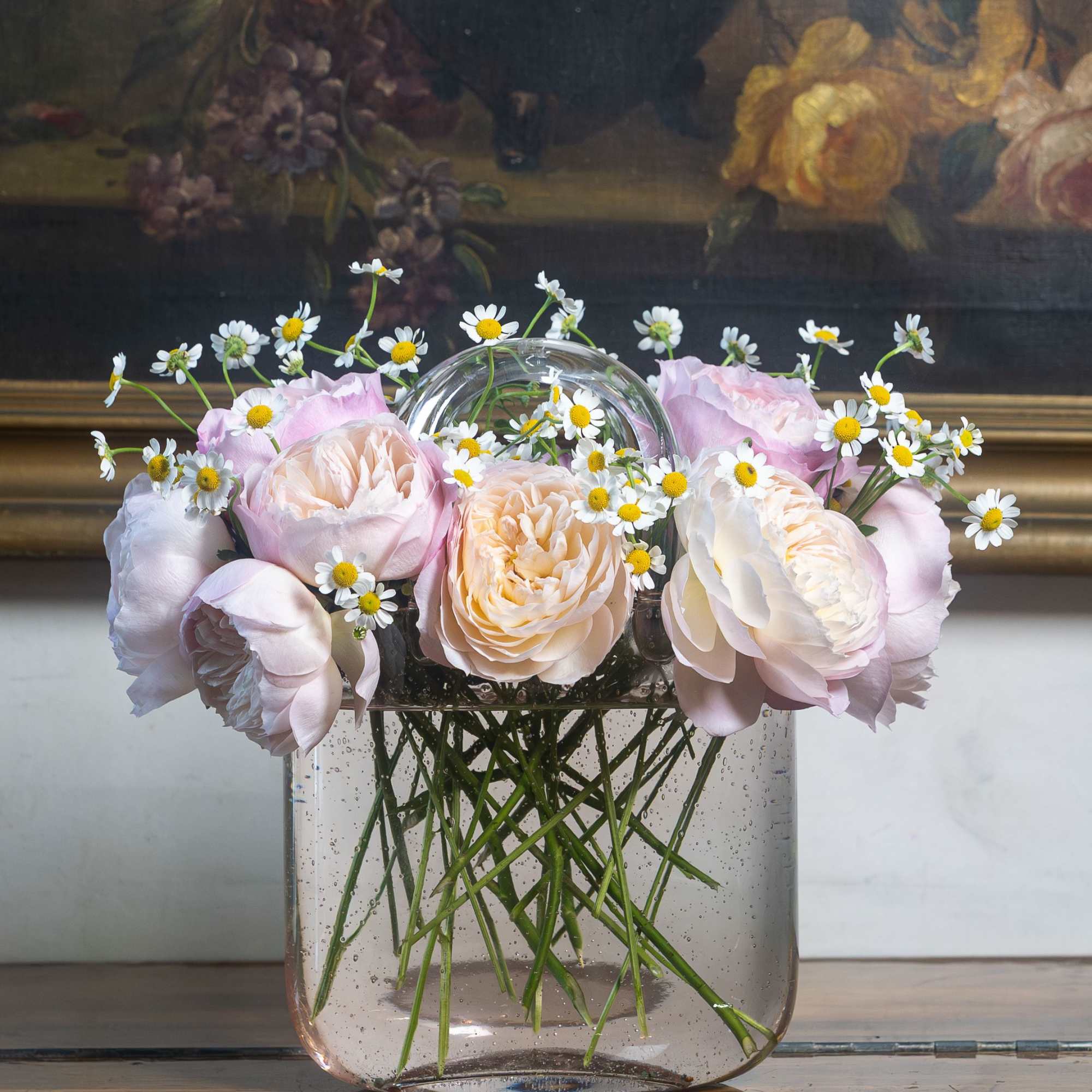 Soft blush and cream garden roses mingle with pale peach and hints, photo 2 of 3