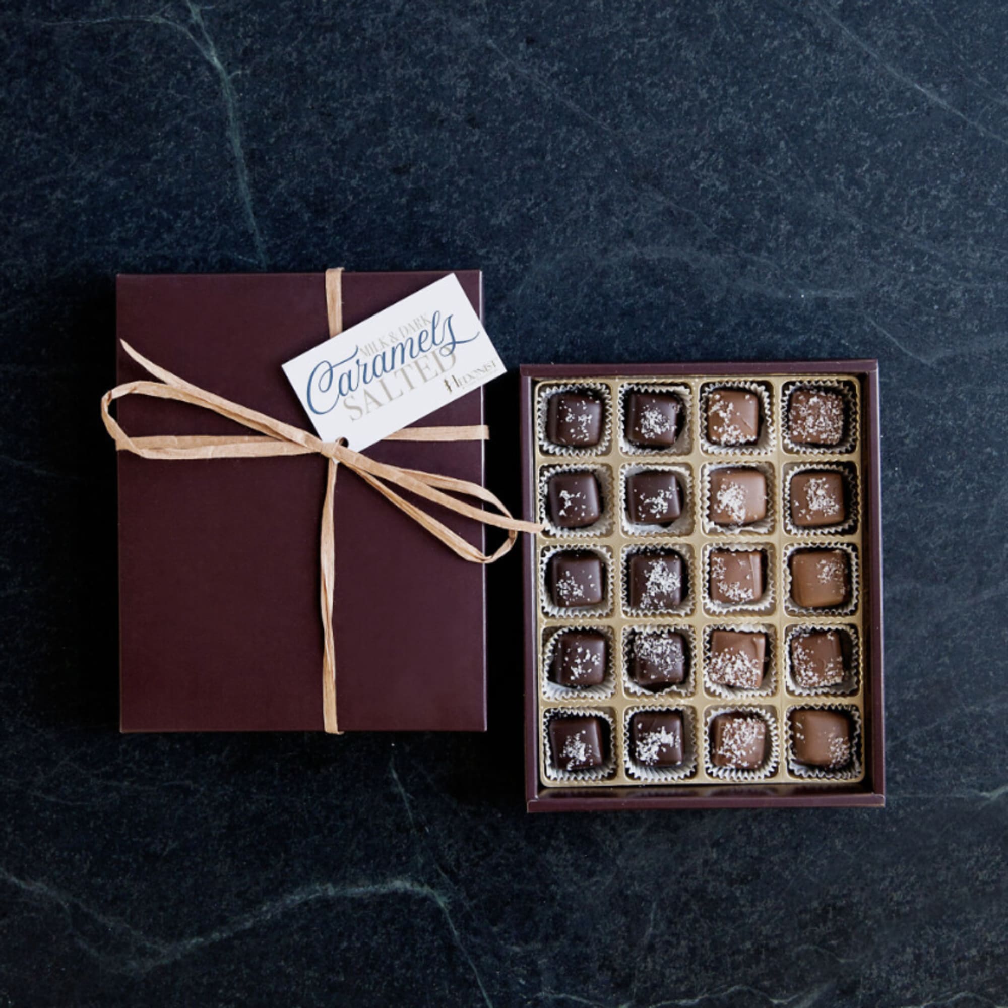 10 Piece Box of Milk &amp; Dark Salted Caramels made locally by