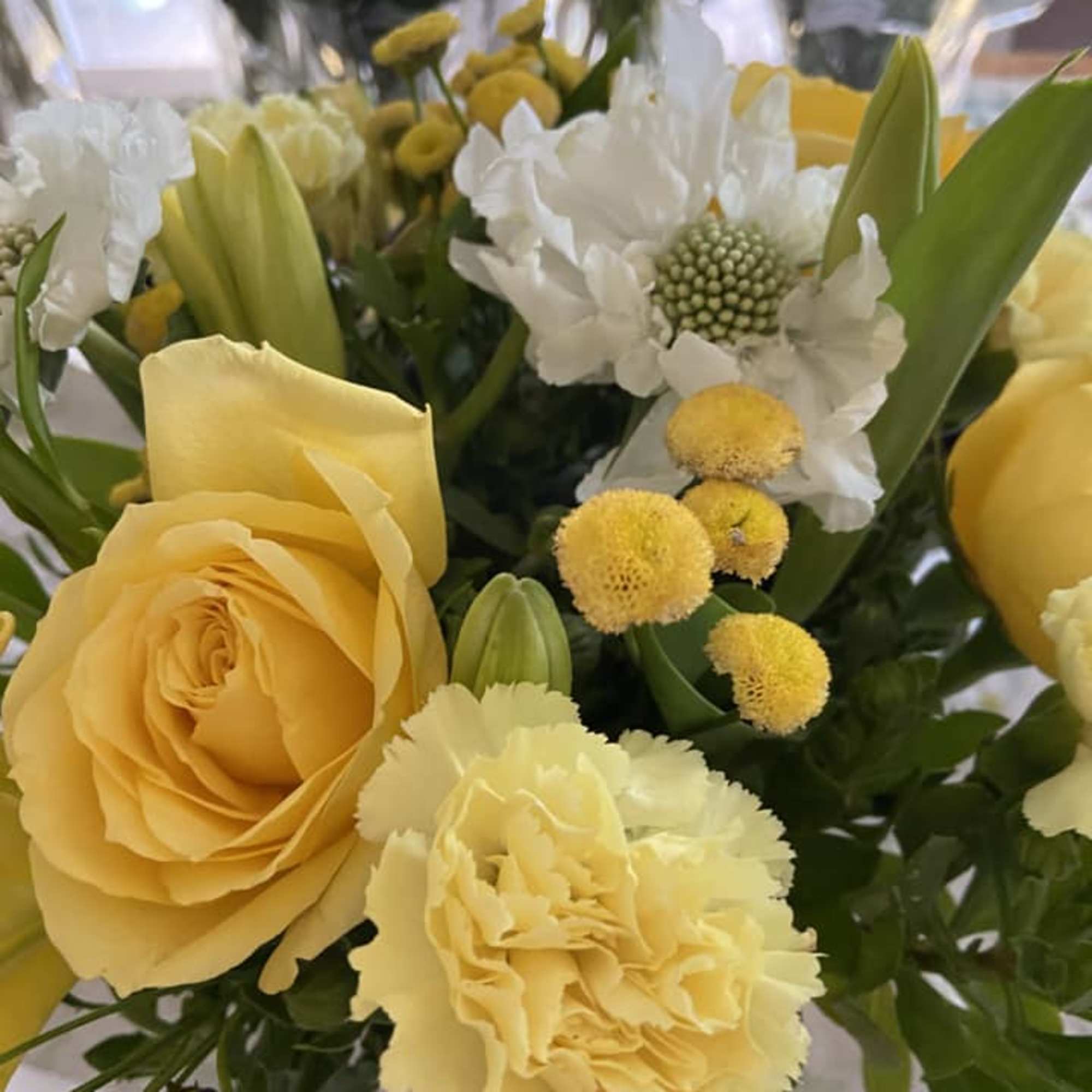 Yellow  fresh cut field flowers. Alstro. and seasonal yellow fillers 