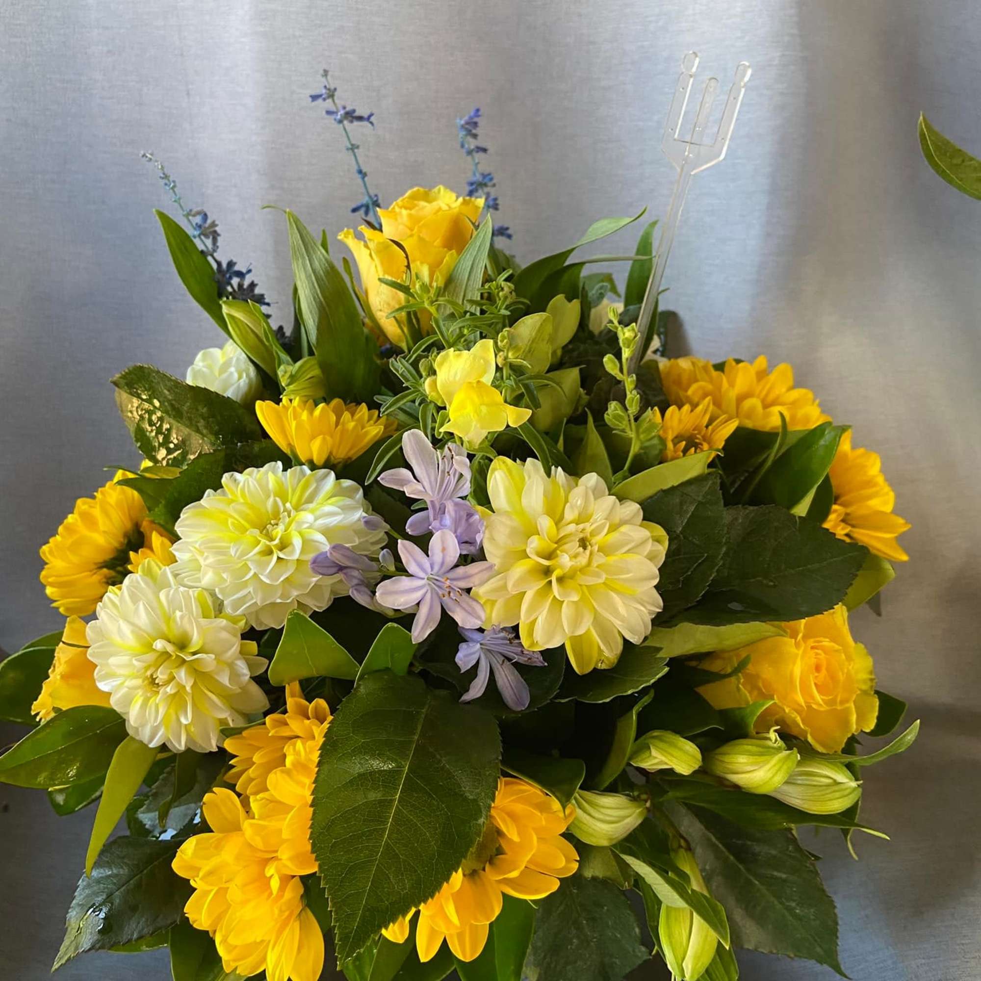 Yellow  fresh cut field flowers. Alstro. and seasonal yellow fillers 