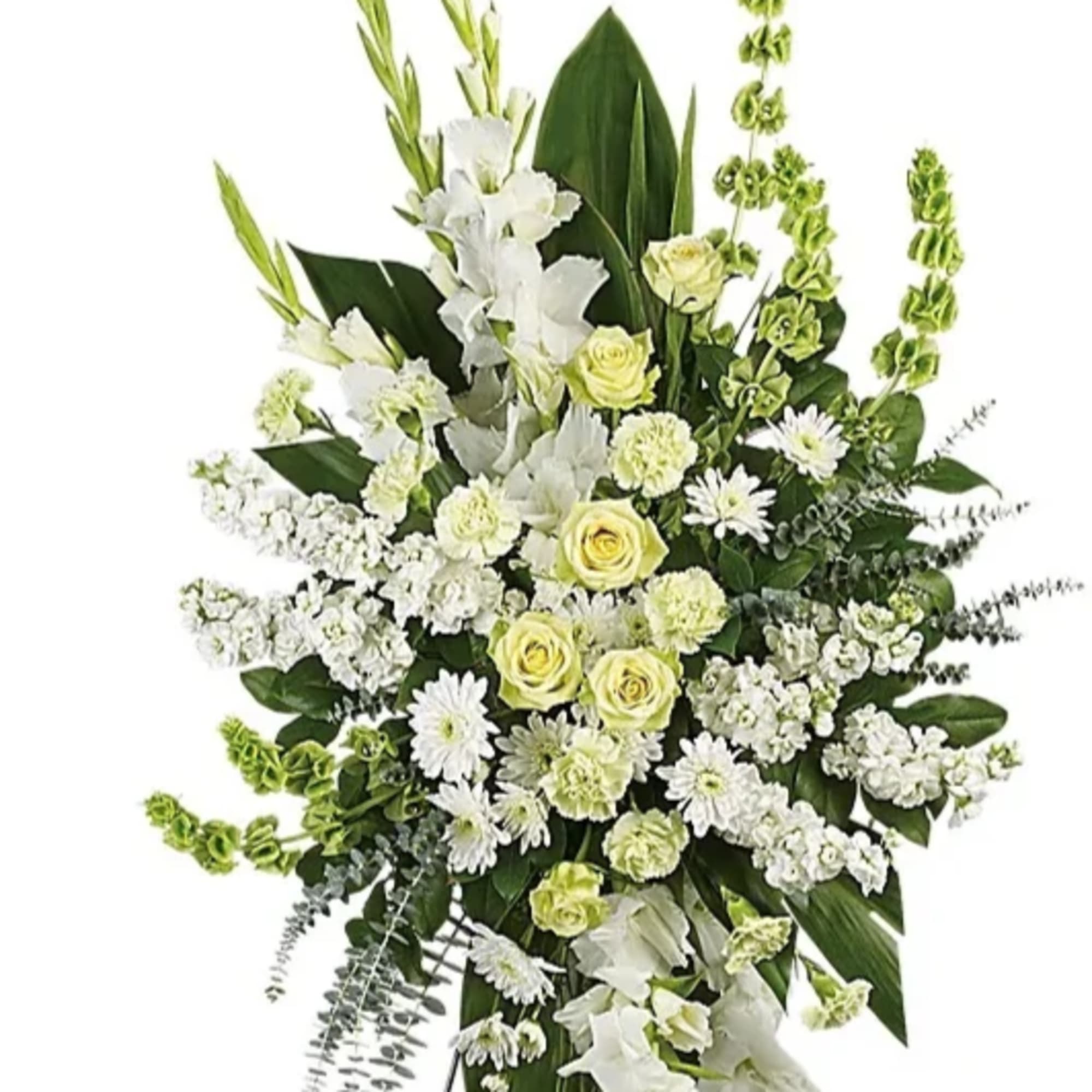 Standing floral spray with white and pale yellow flowers