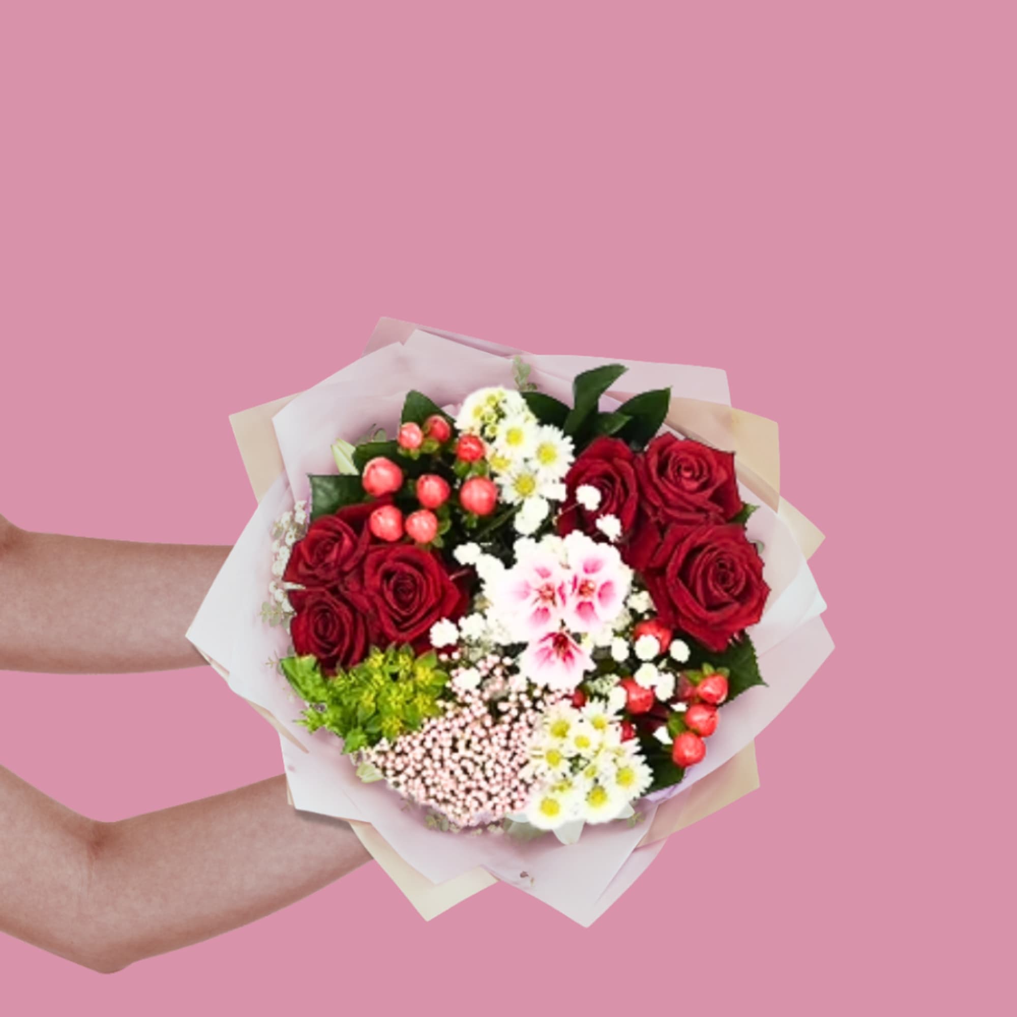Bright, hand-tied bouquet designed to make the person you're thinking of feel
