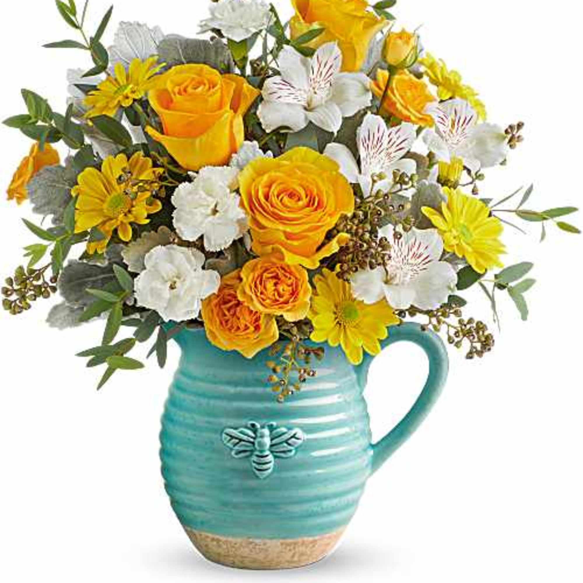 As bright and cheerful as a sunny day, Bee Joyful Bouquet overflows