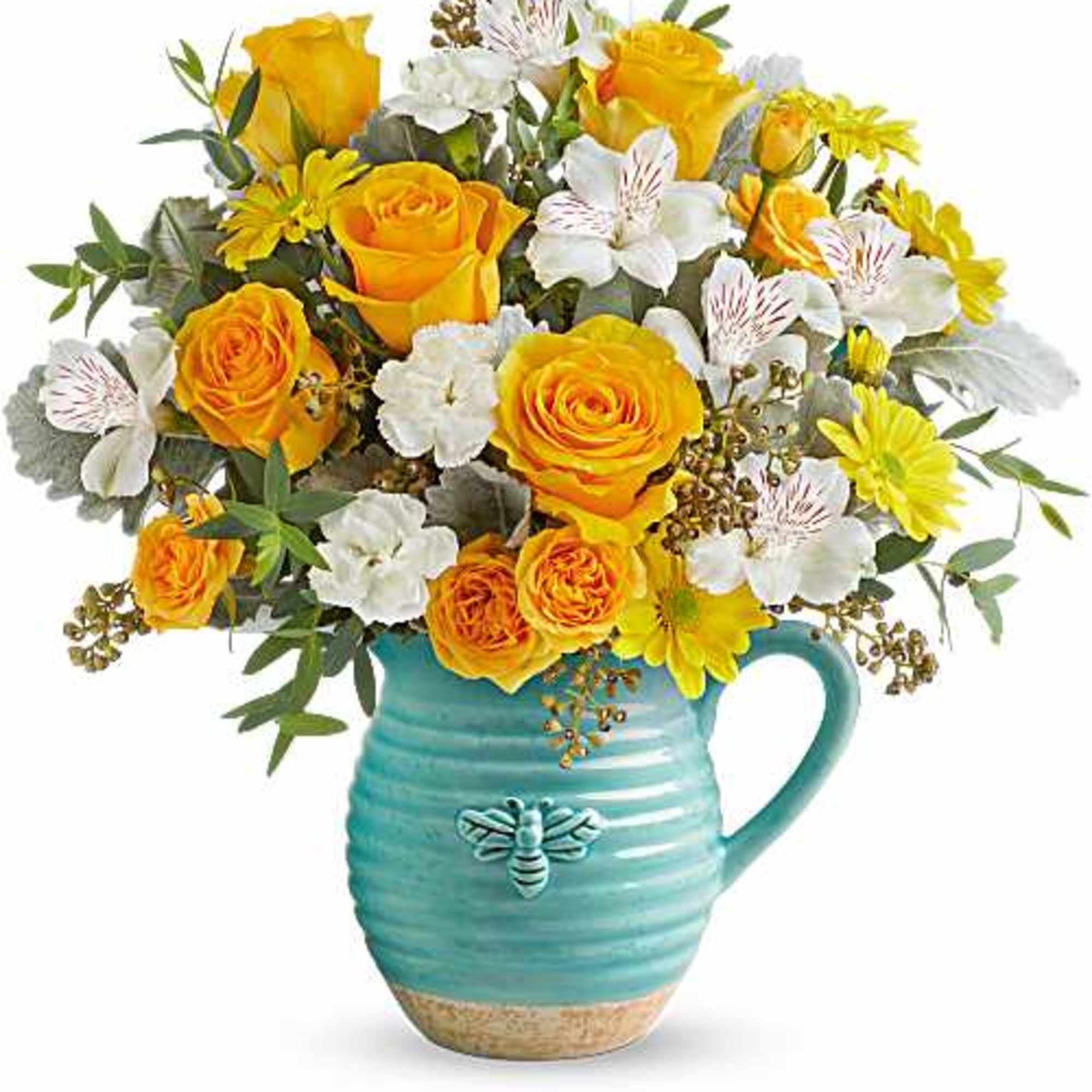 As bright and cheerful as a sunny day, Bee Joyful Bouquet overflows