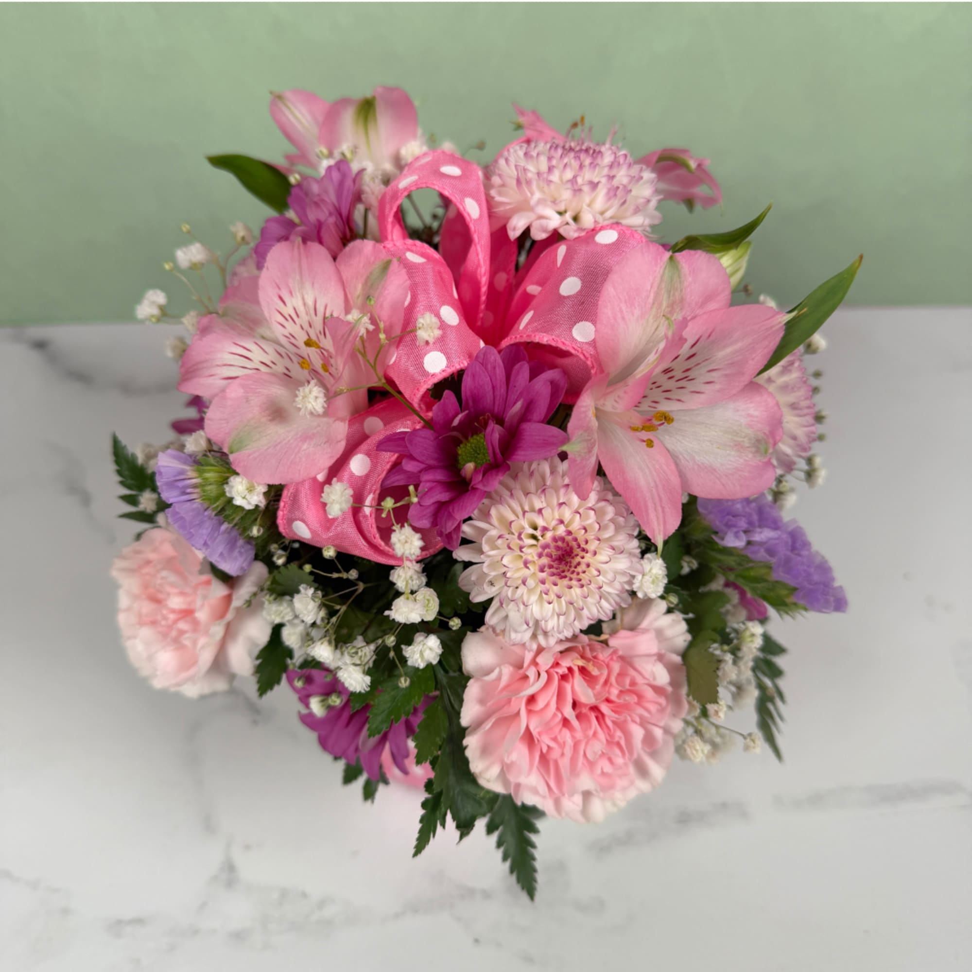 Polka Dot Blooms Bouquet - Light Pink,  featuring a 4" glass