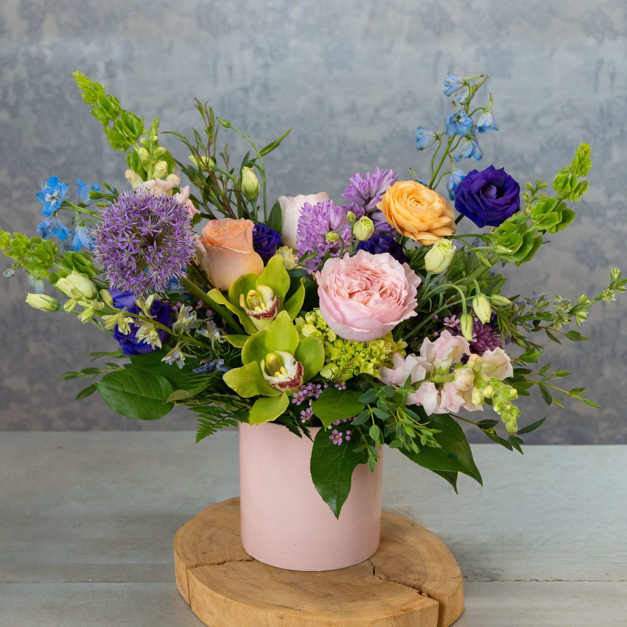 A lush, garden-style flower arrangement that feels like a bright spring morning-perfect