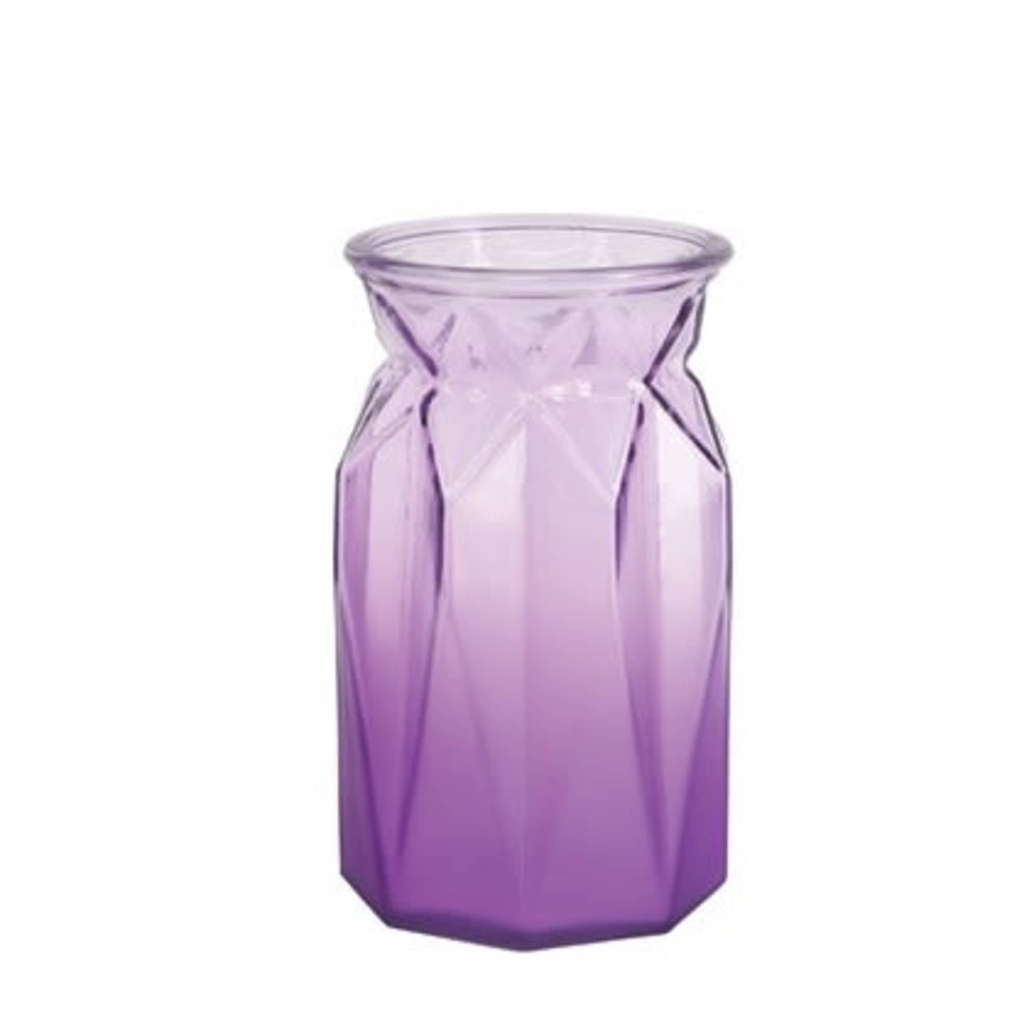 Purple glass vase with a faceted body and flared rim