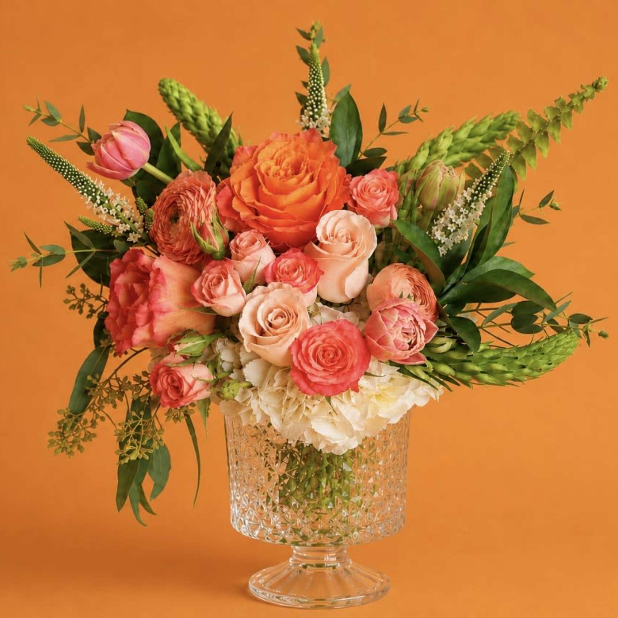 Our Peach &amp; Coral Garden&mdash;a fresh, garden-style arrangement designed in warm peach