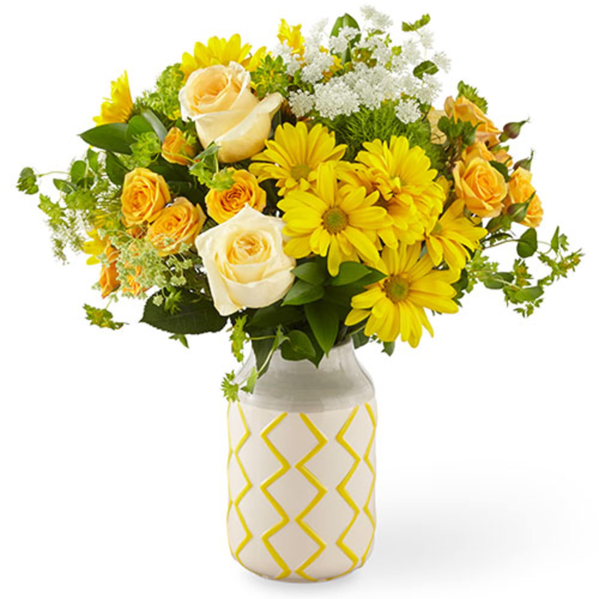 Share a message of happiness in bloom with bright, yellow spray roses