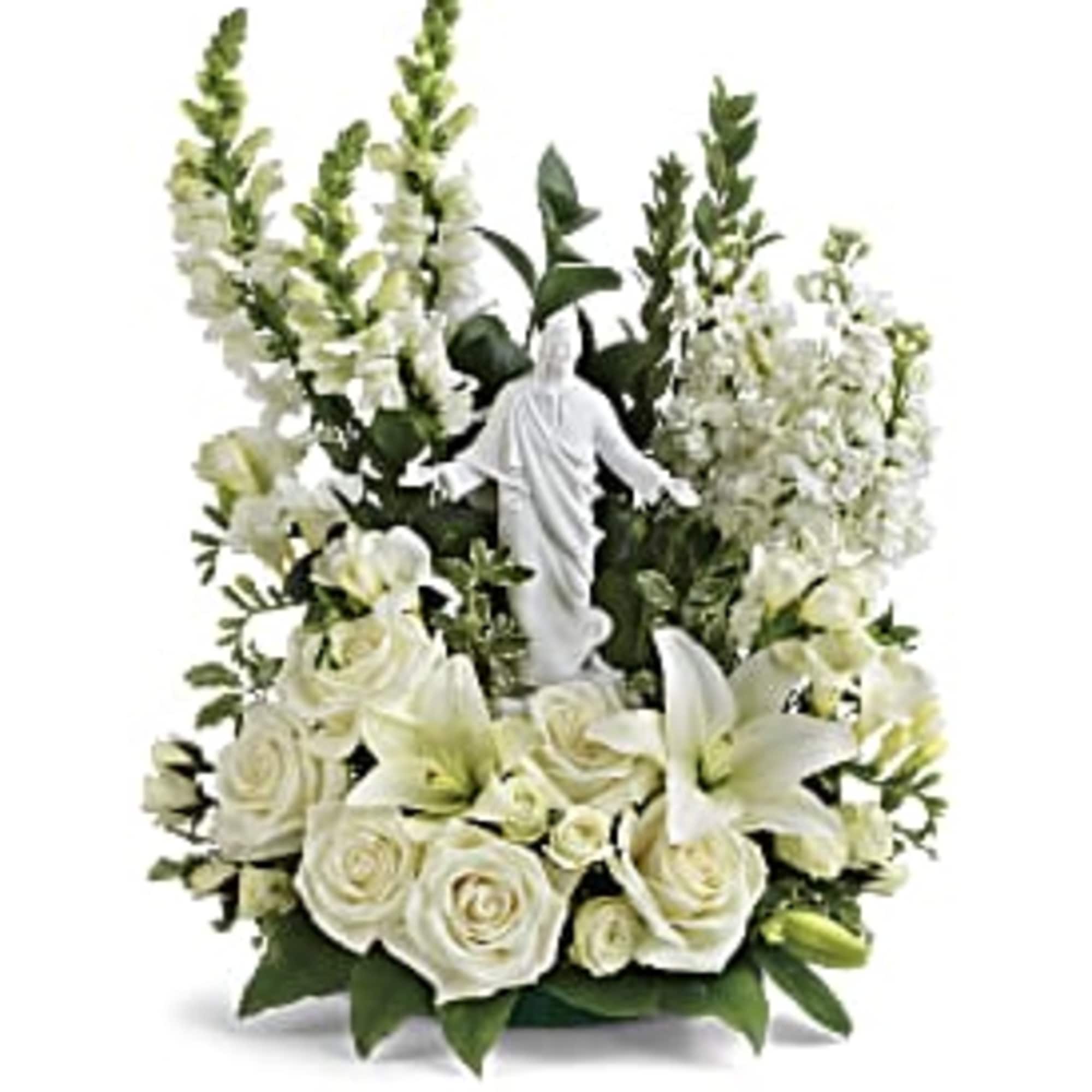 This exquisite porcelain sculpture of Jesus surrounded by radiant flowers will be