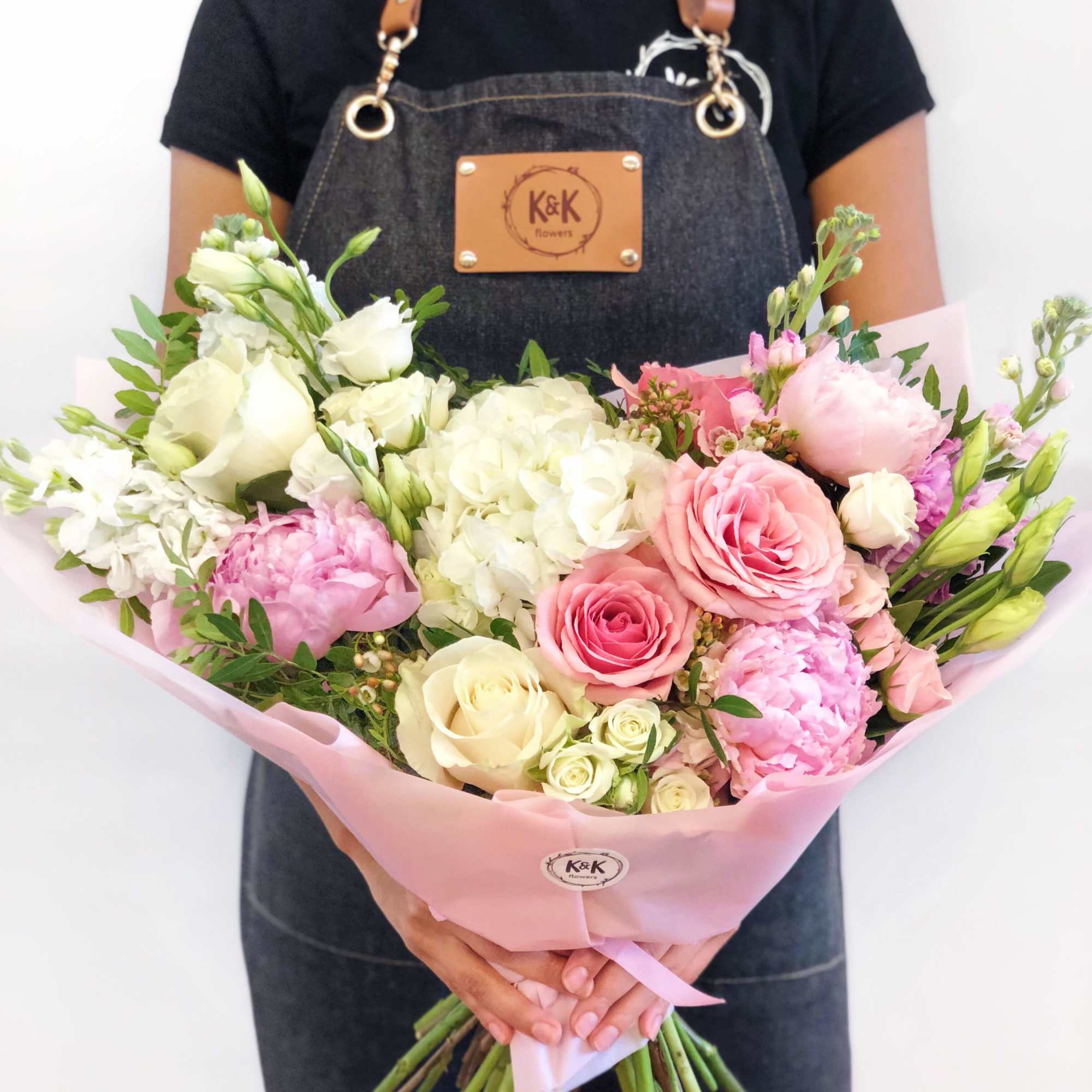 Mixed flowers bouquet with Peonies, from romantic and gentle to an edgy