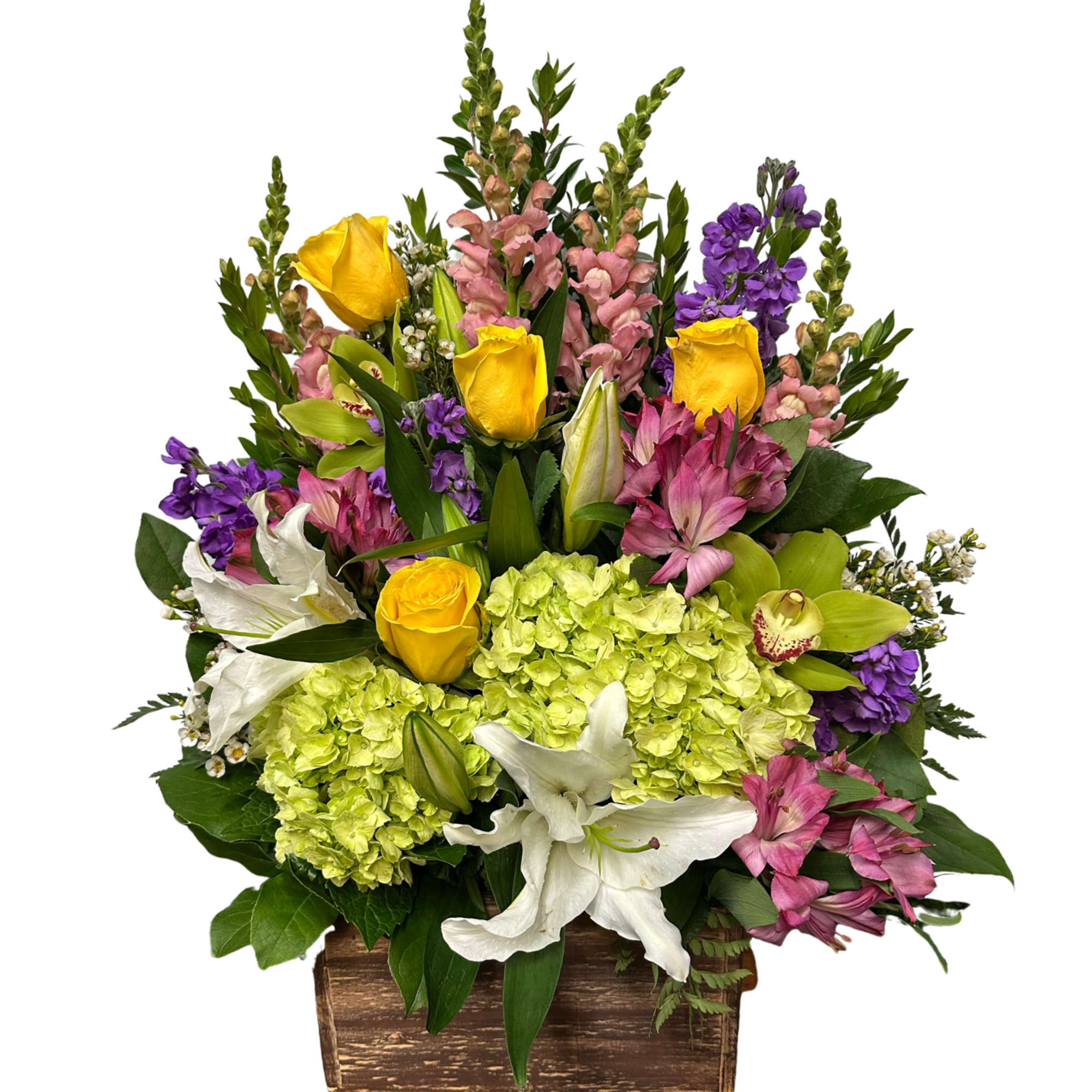 Our popular wooden garden box with the freshest mix! This design with
