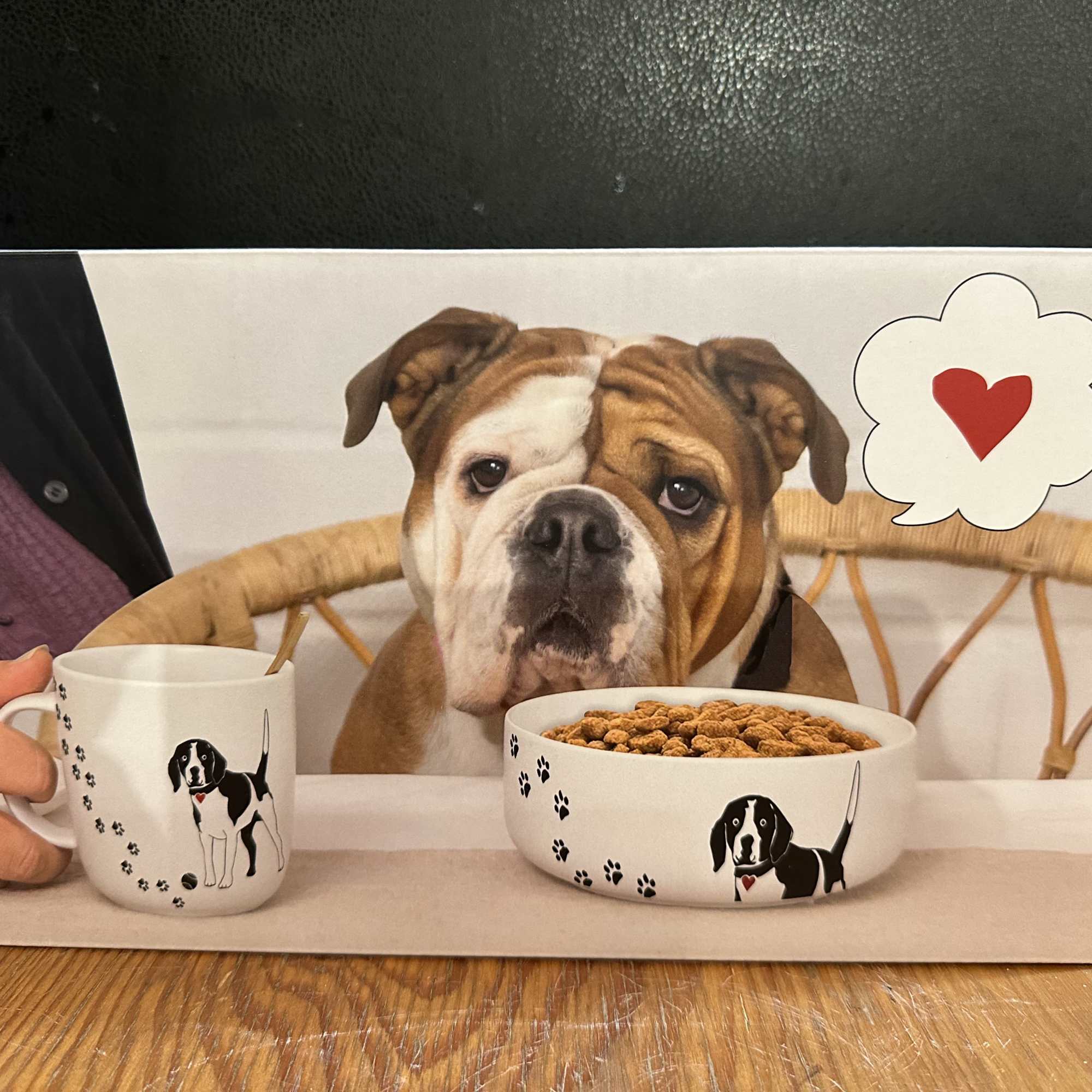 Dog-themed mug and bowl gift set with paw prints