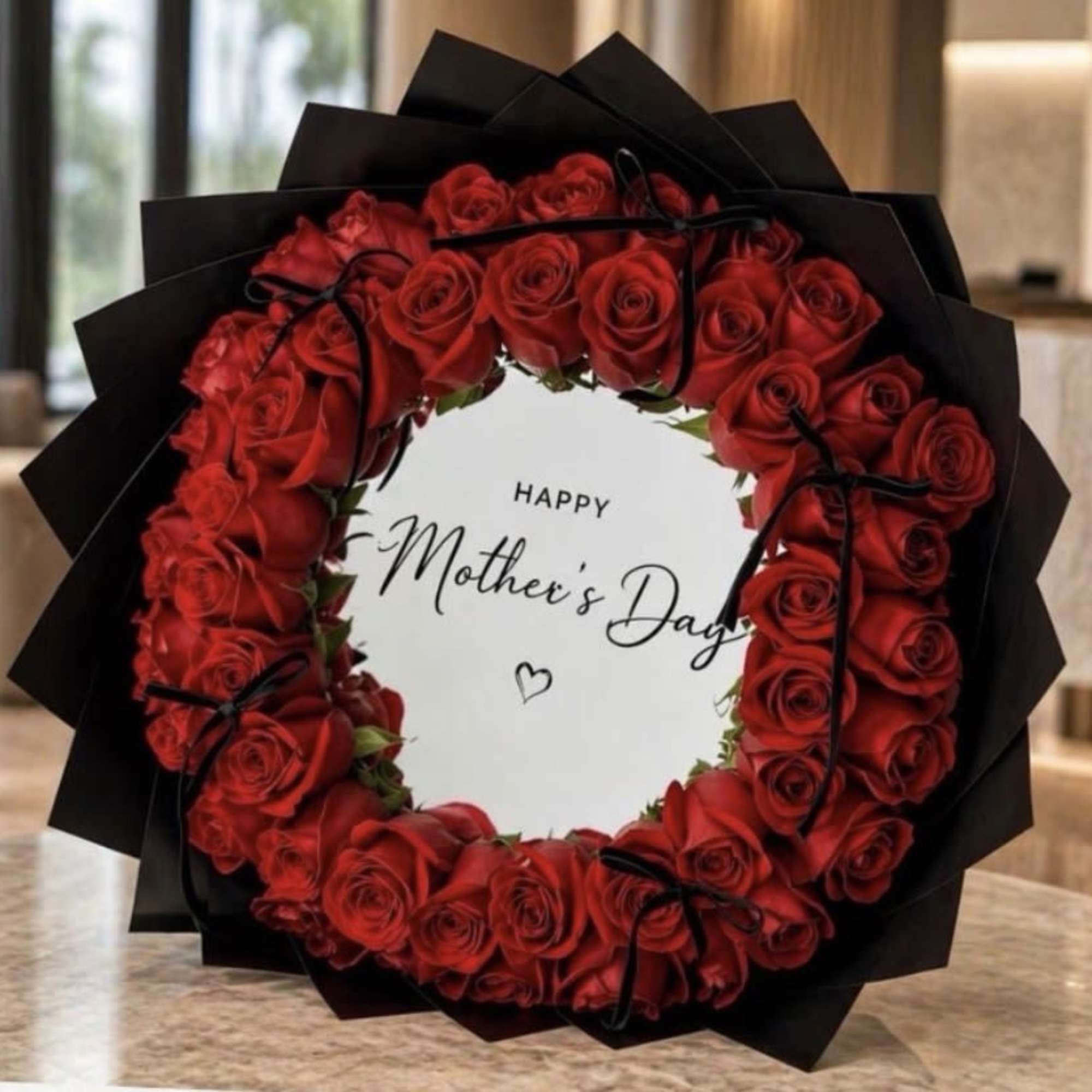 BEAUTIUL BOUQUET WITH ROUND MIRROR IN THE CENTER, AMAZING FOR ANY OCASSION