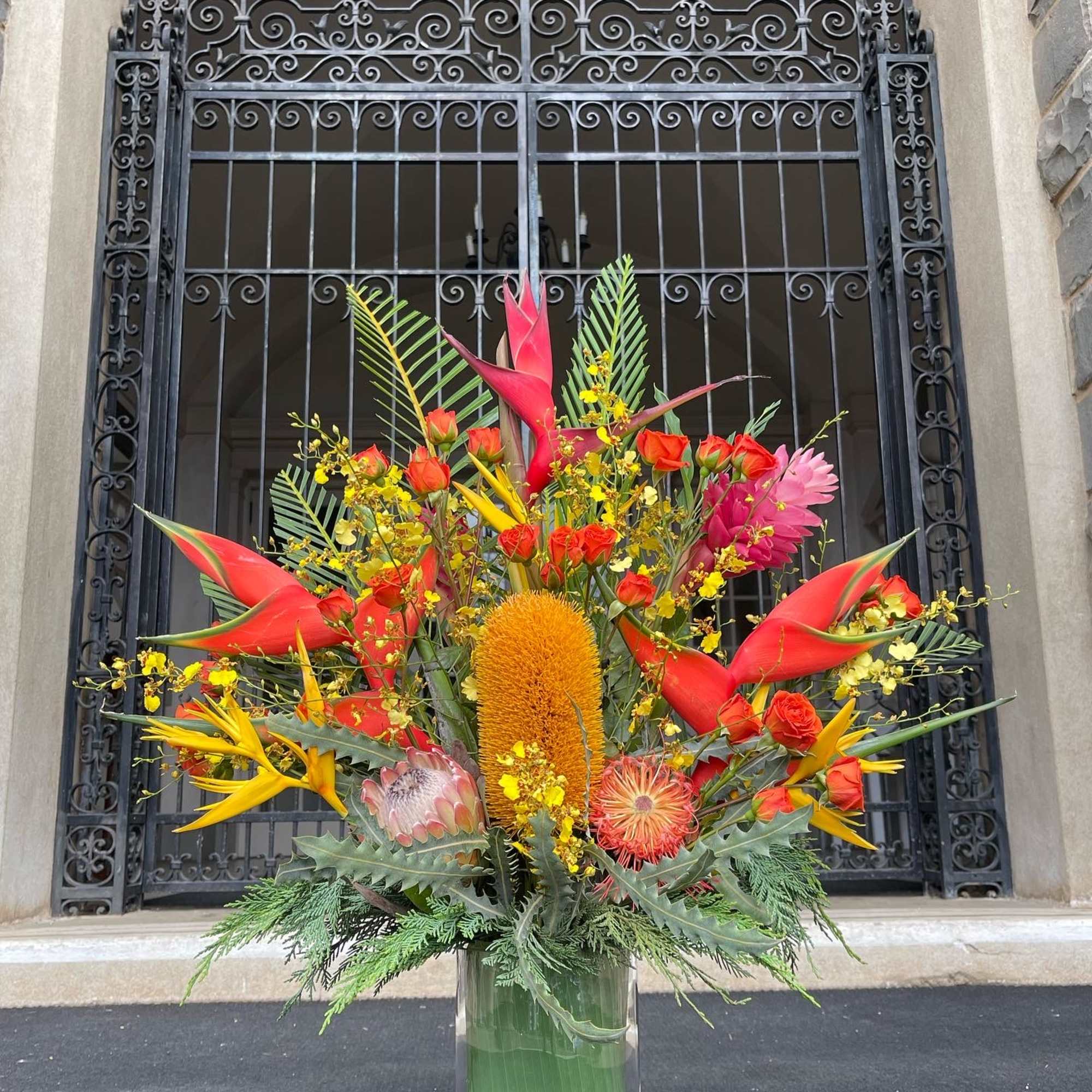 Yes sunset colored arrangement is inspired by the Hawaiian sunsets a fresh