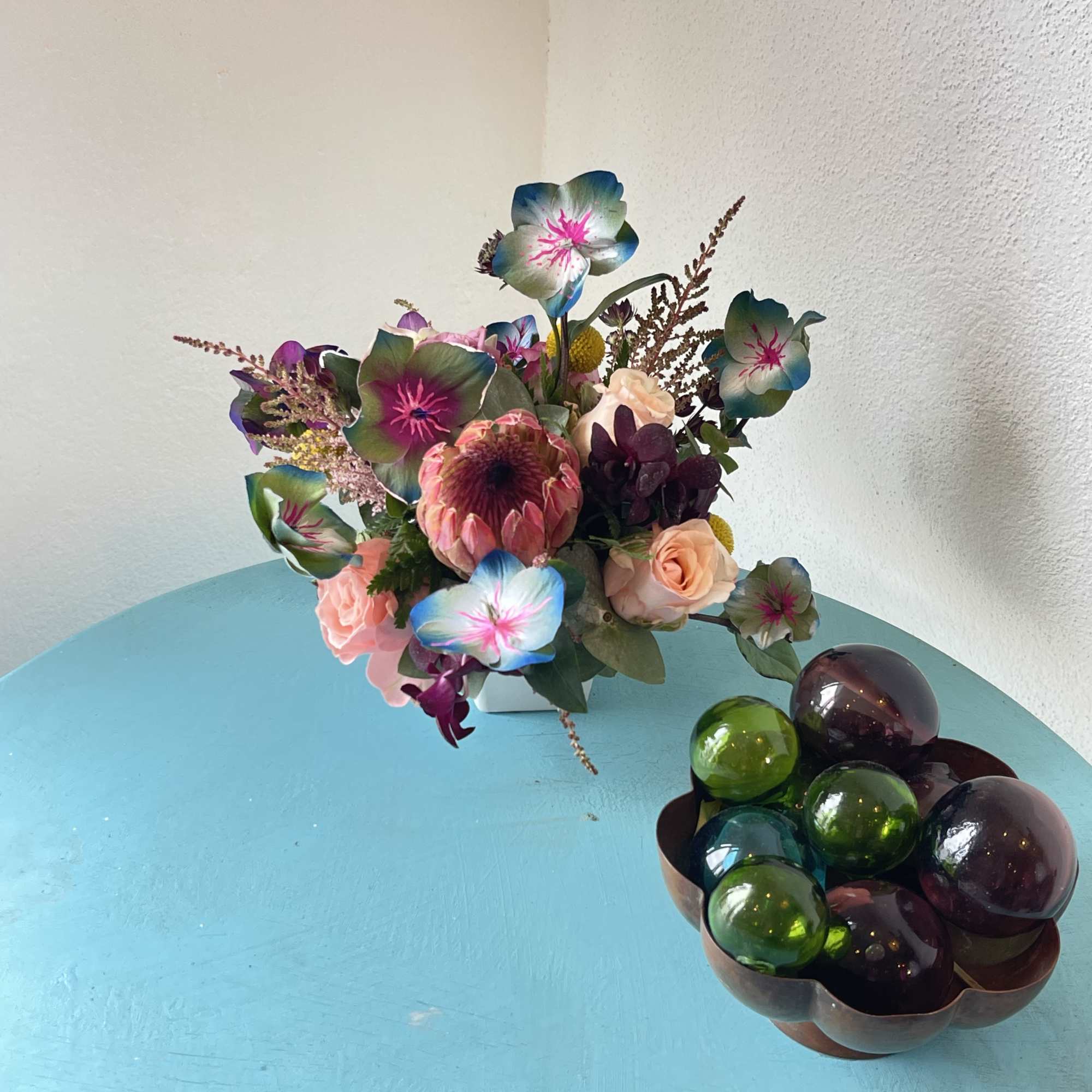 This impressive mix of hand painted foliage and florals Will take your