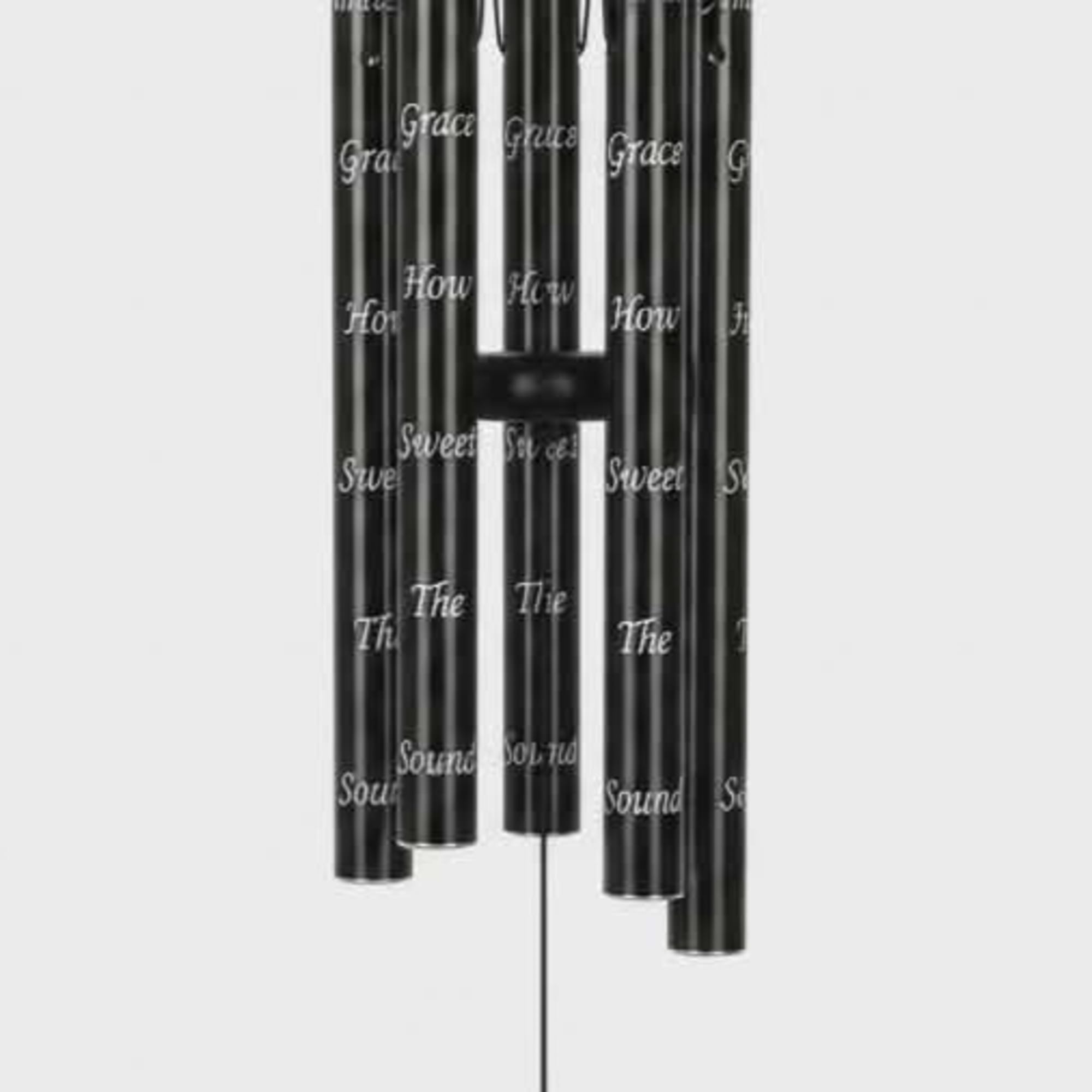 A black 30" memorial wind chime designed for sympathy and remembrance makes