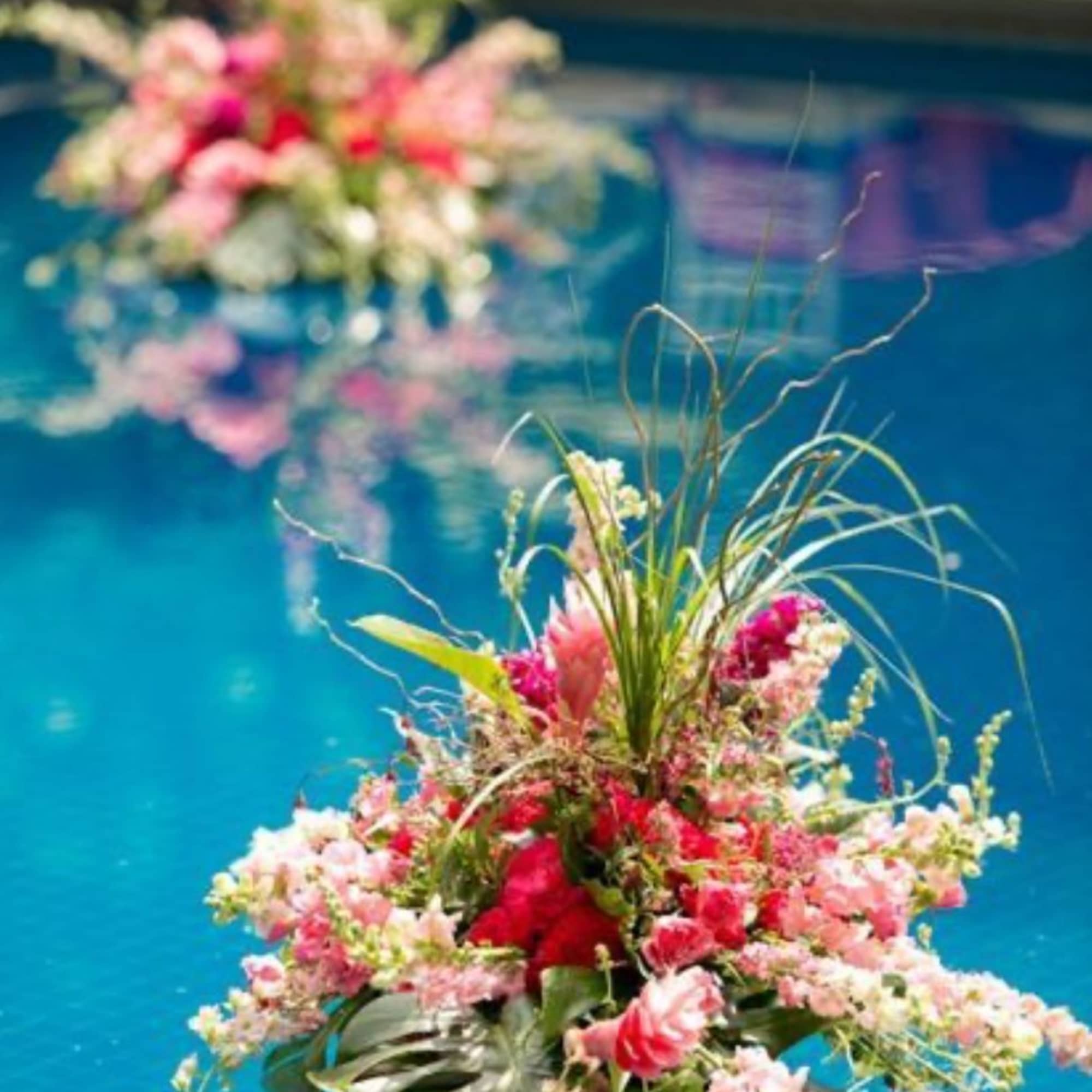 These arrangements are fun to display floating in your backyard, pool or