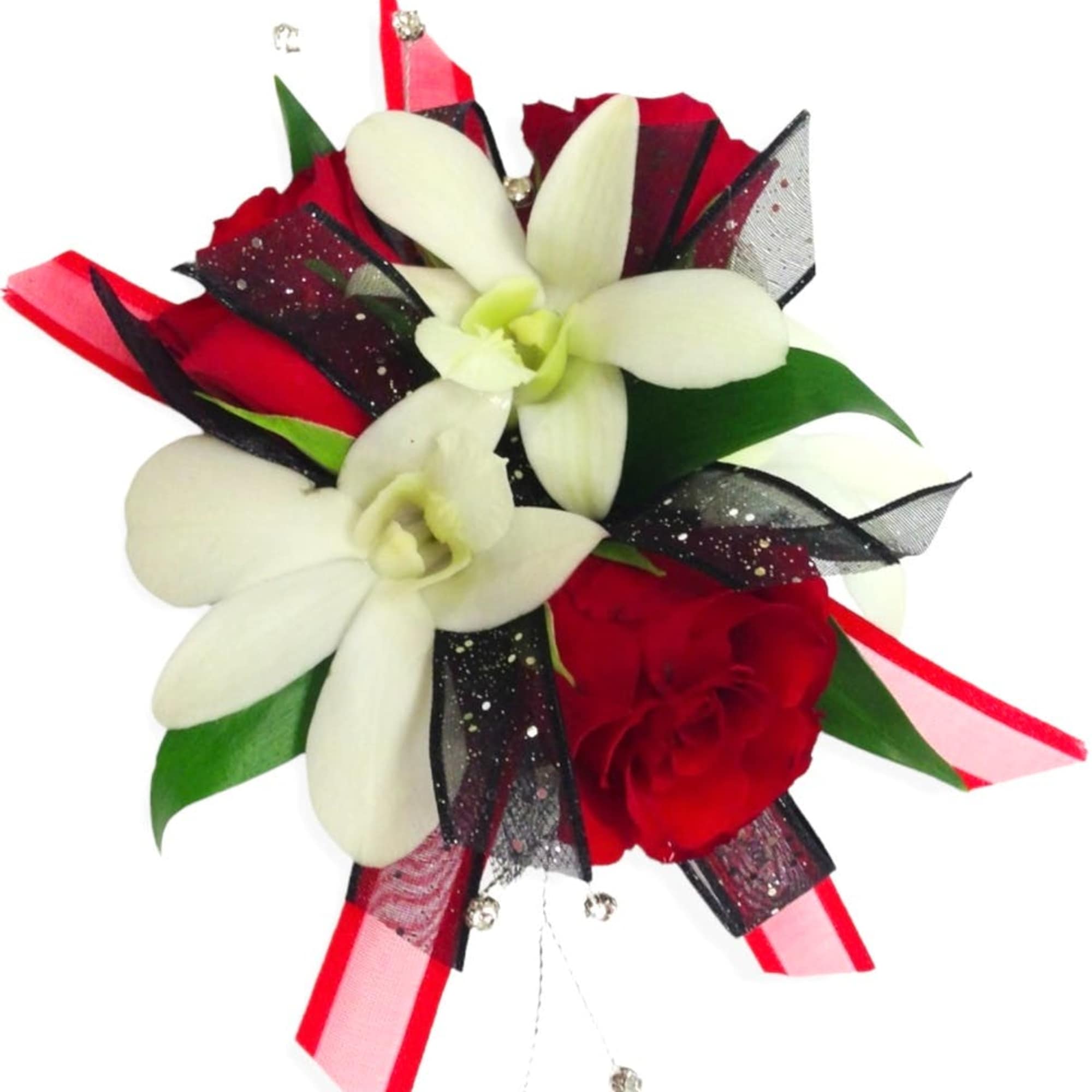Red and white prom Floral wrist band With haircut With exotic foliage