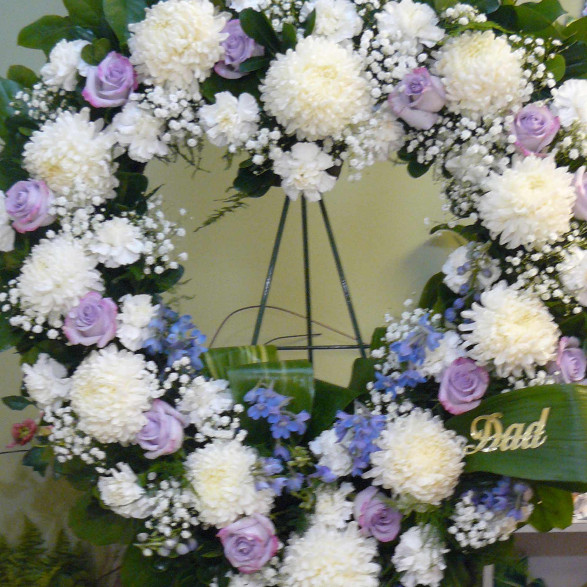 Lavender Roses , White  Flowers, Babies-Breath, Assorted Fancy Greens.