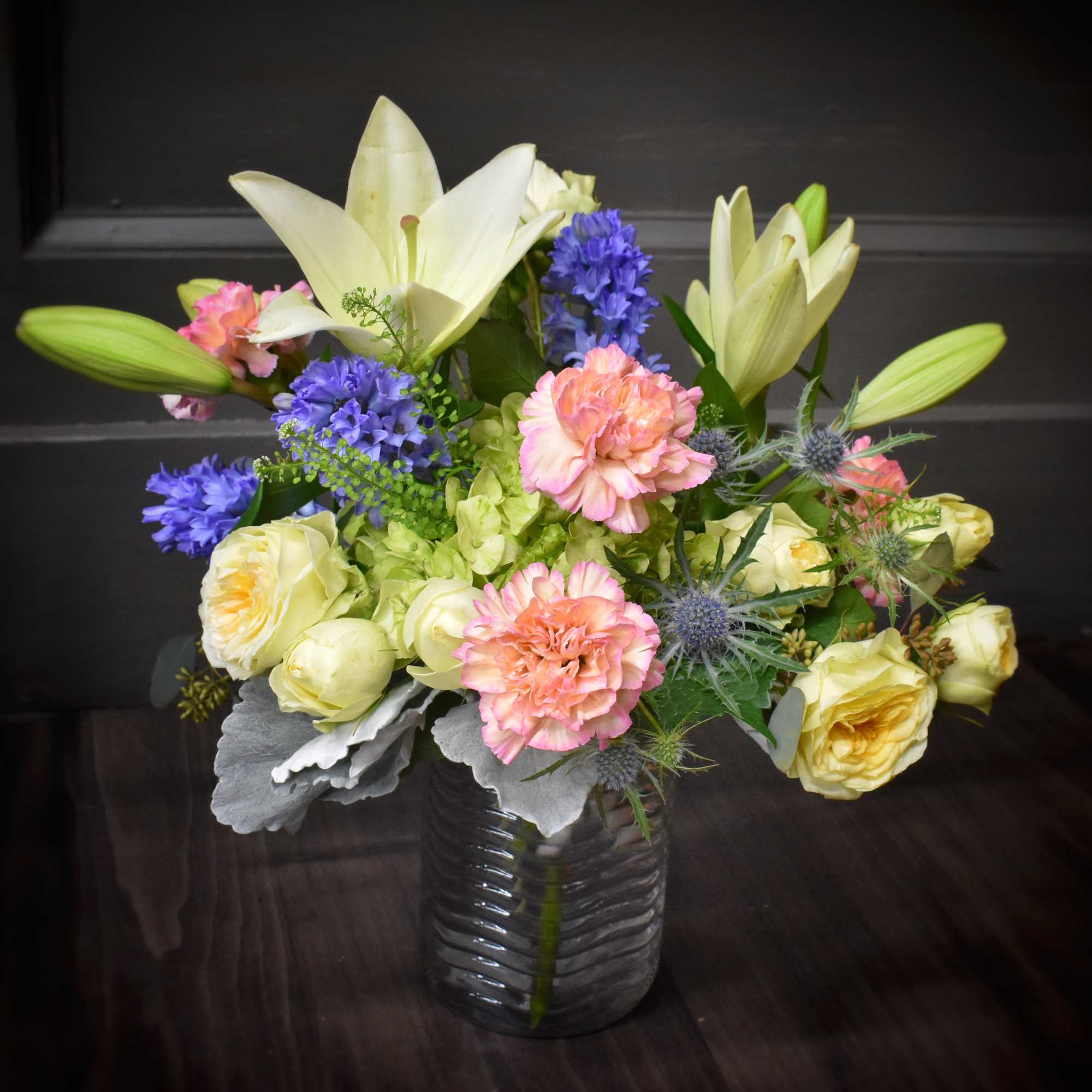 Just like a piece of art, this vase of soft colored spring