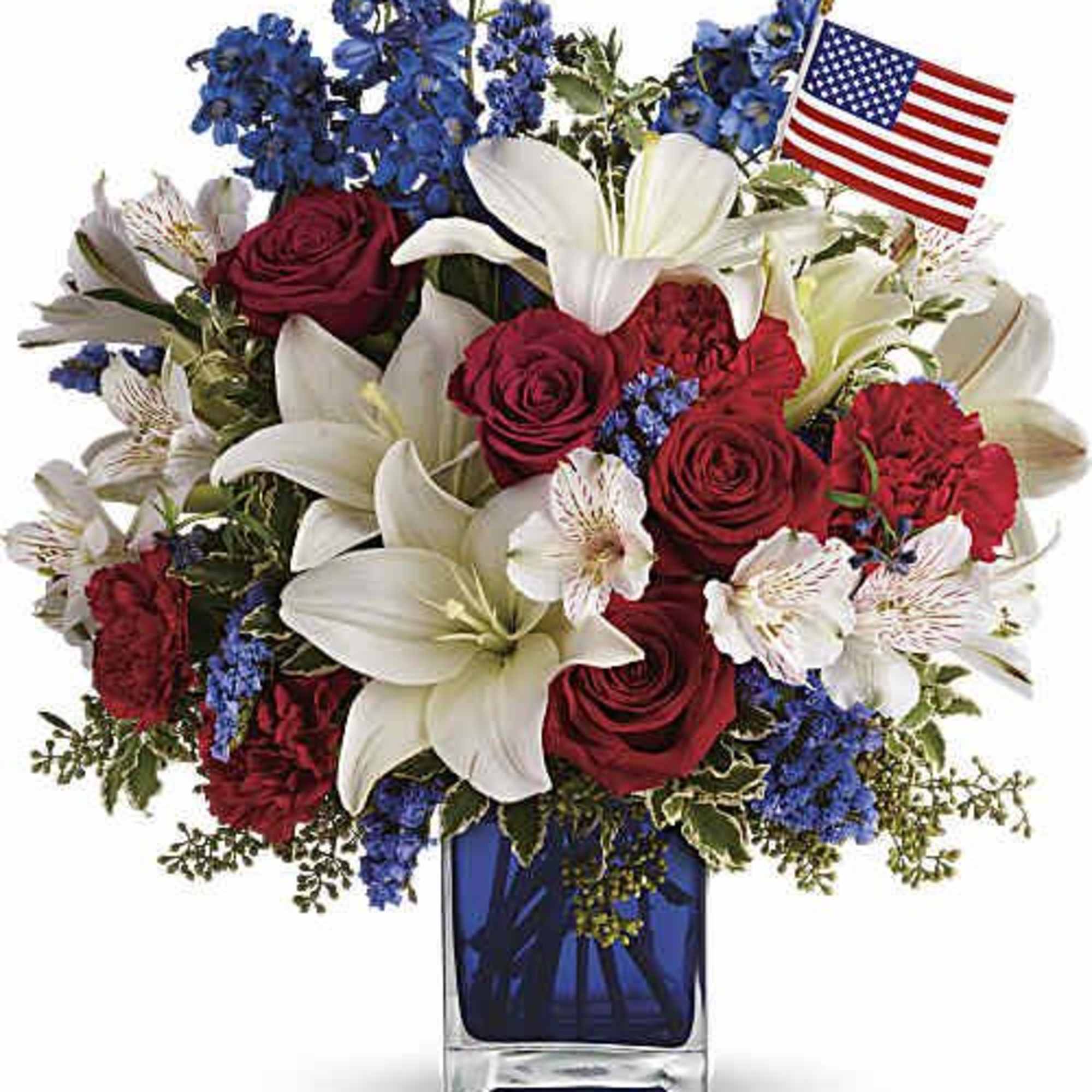 This patriotic arrangement is such a stunning way to honor the courage