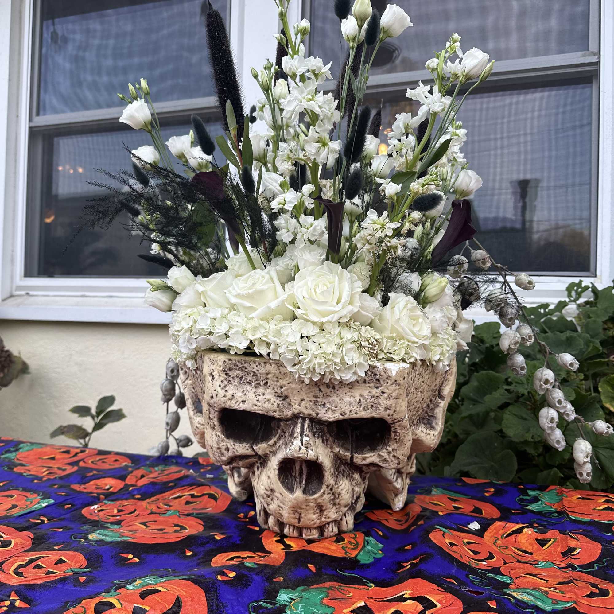 Halloween Skull Flower Arrangement