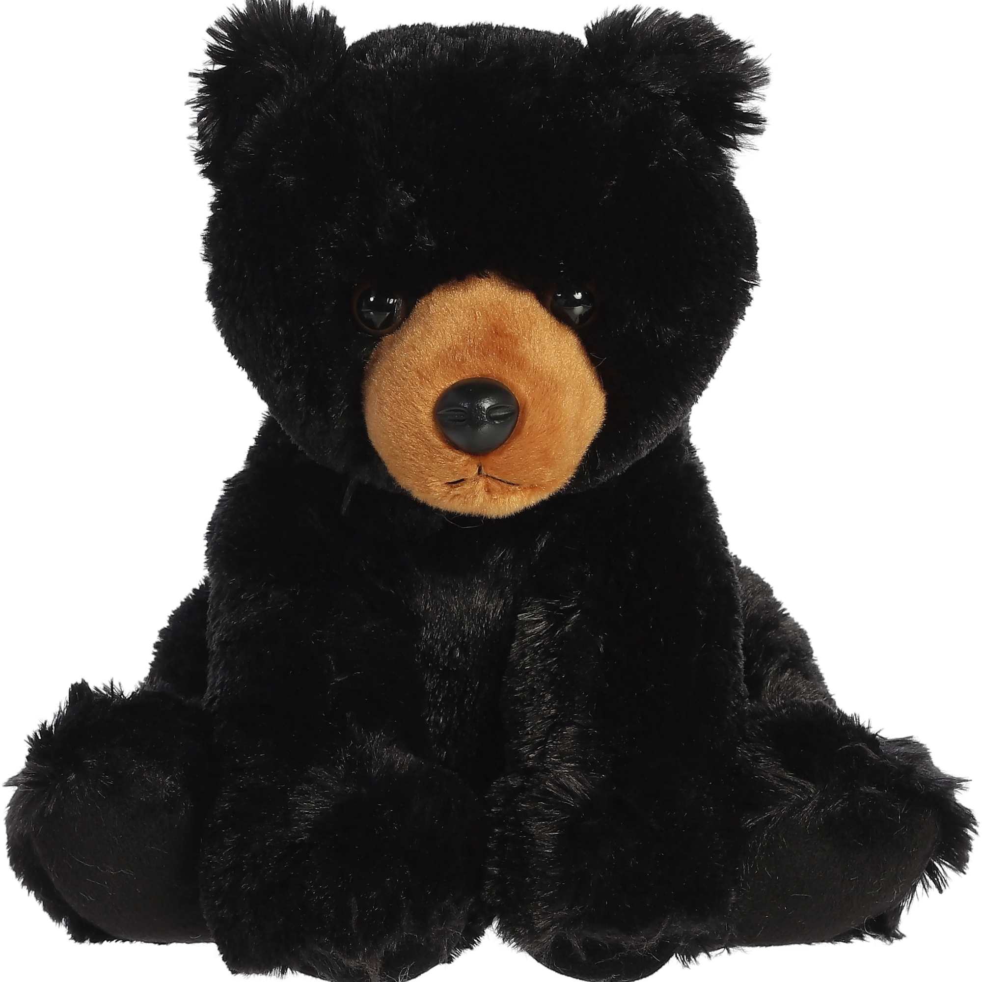 14" seated black plush bear with tan muzzle - soft companion toy