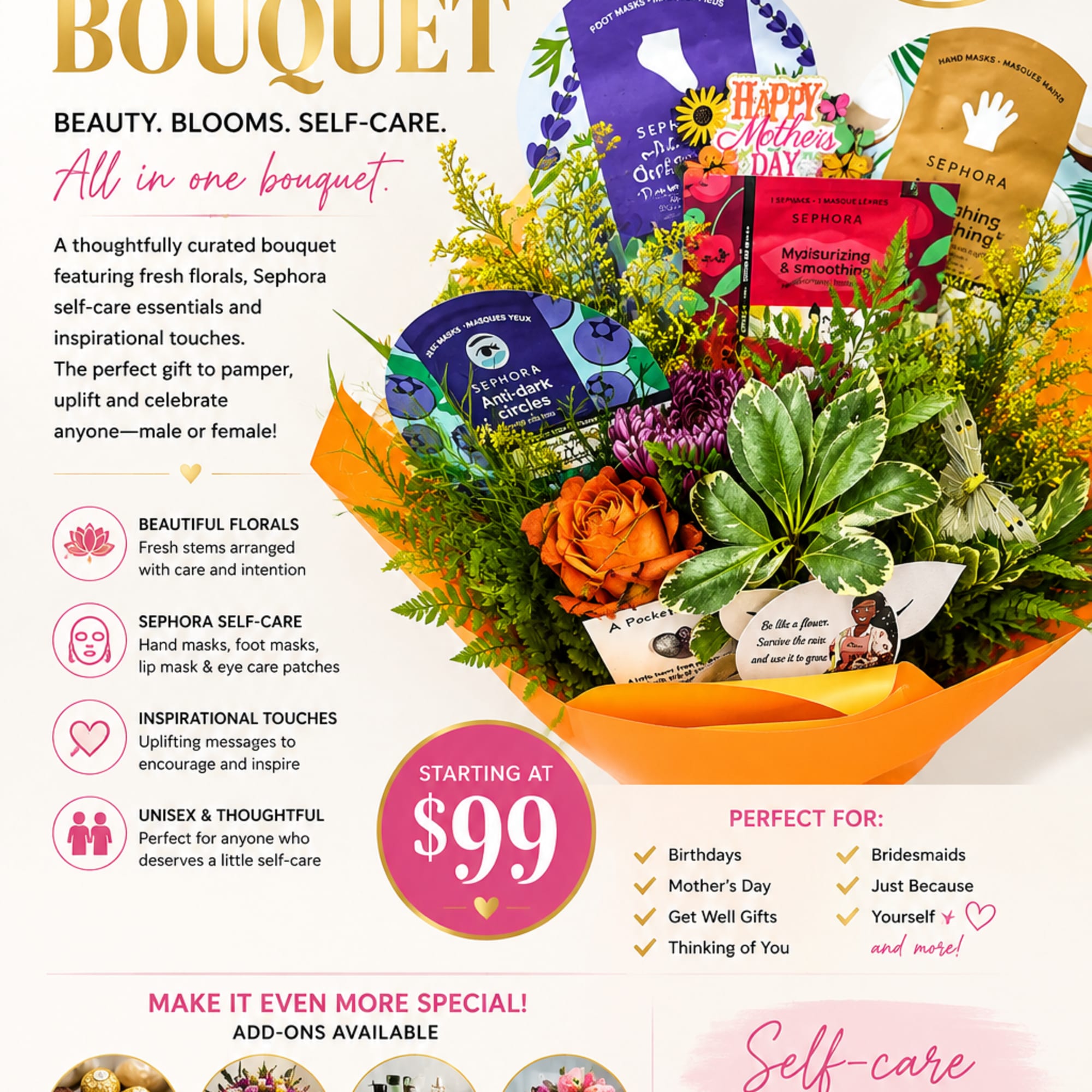 Beauty. Blooms. Self-Care. All in one bouquet.

Treat yourself &mdash; or someone you