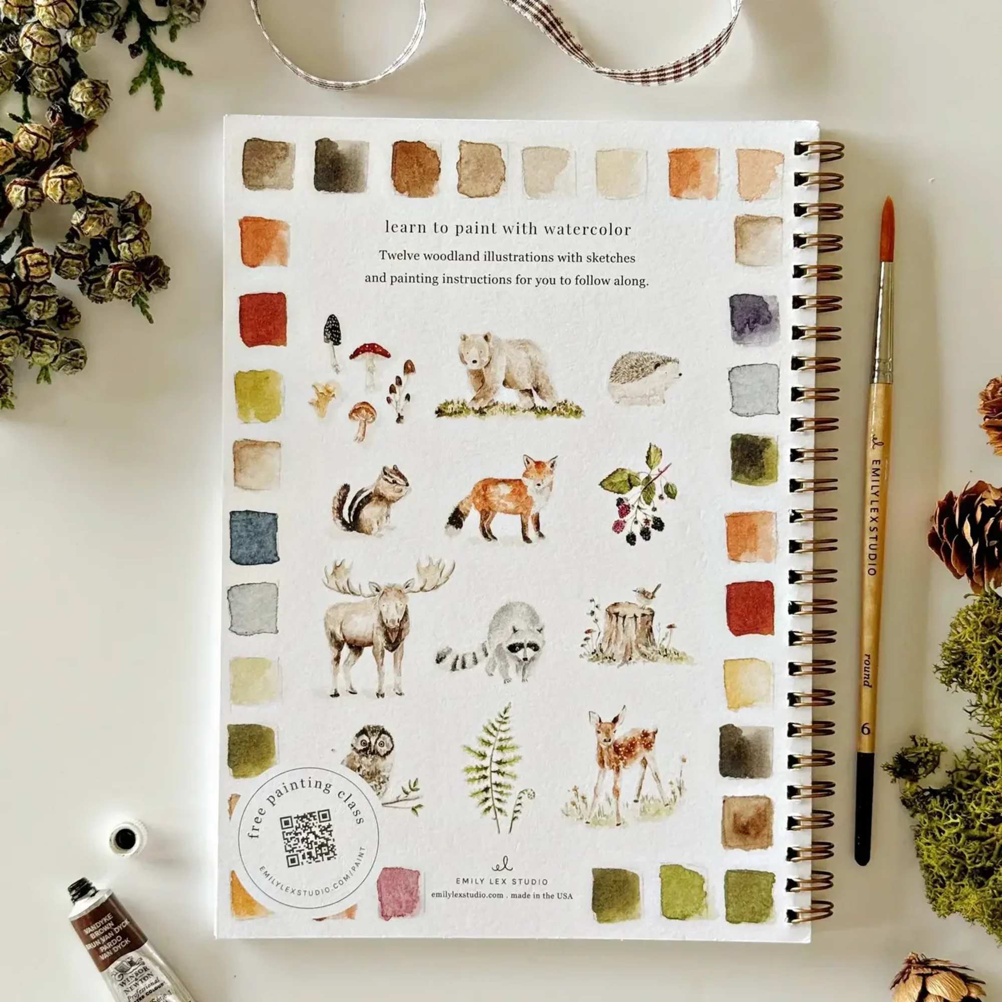 Woodland watercolor workbook with step-by-step instructions 