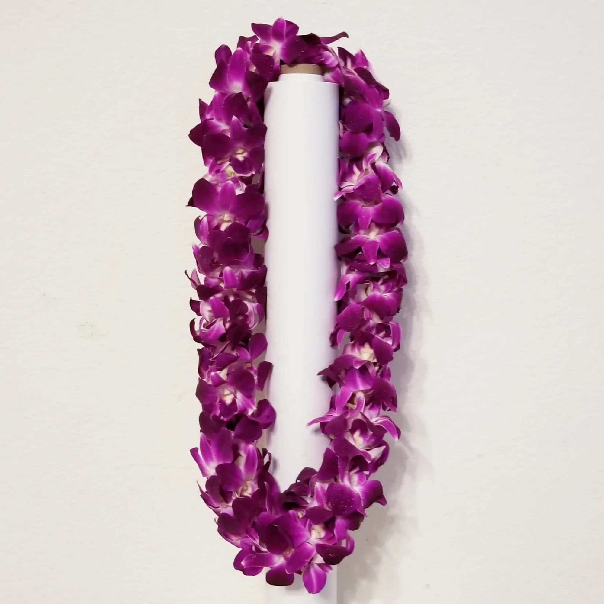 Double orchid graduation lei's come in purple and white.